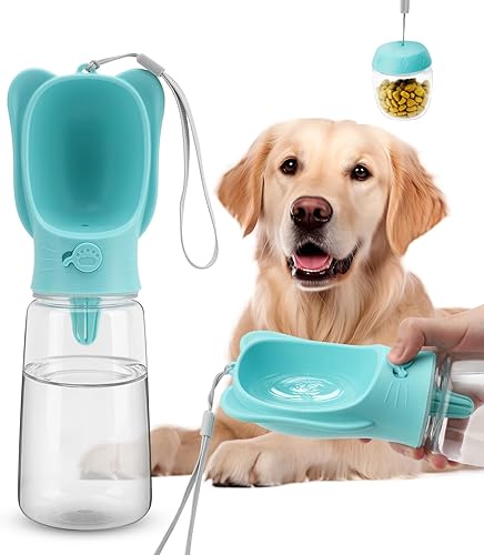 Botella de agua para perros, botella de agua portátil de viaje para perros con contenedor de alimentos, botella de agua de 18.6 fl oz para perros,