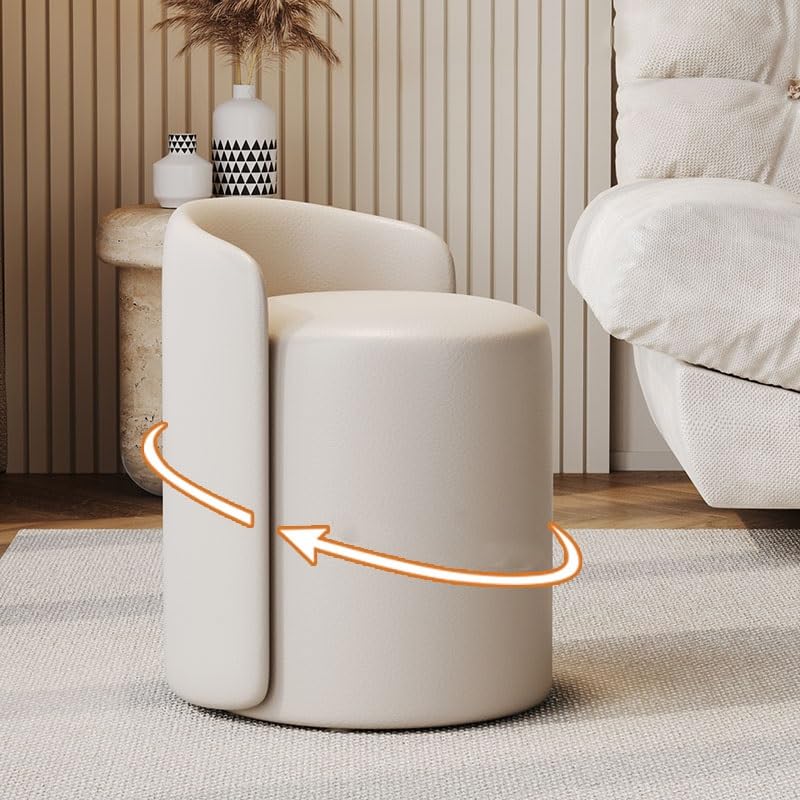 Tabouret de maquillage rond confortable blanc cassé avec dossier rembourré anti-mal de dos