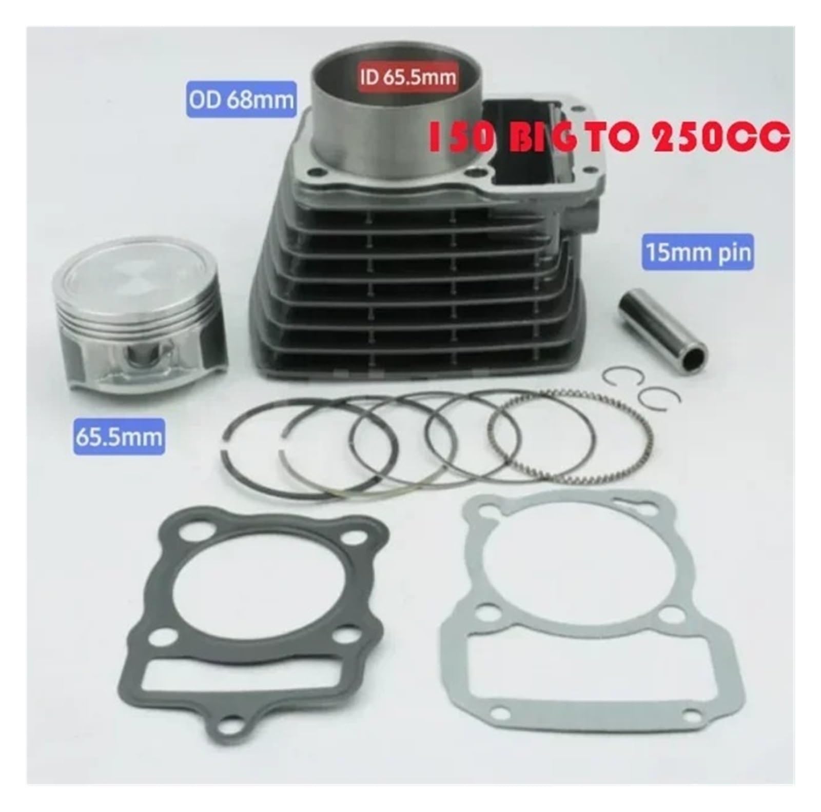 65,5 Mm Akcesoria Motocyklowe Część Silnika Zestaw Cylindrów 150CC Duży Do 250CC Pasuje CG150 ZJ150 ZJ 150 CG Głowice cylindrów Zestaw Tłoka Cylindra