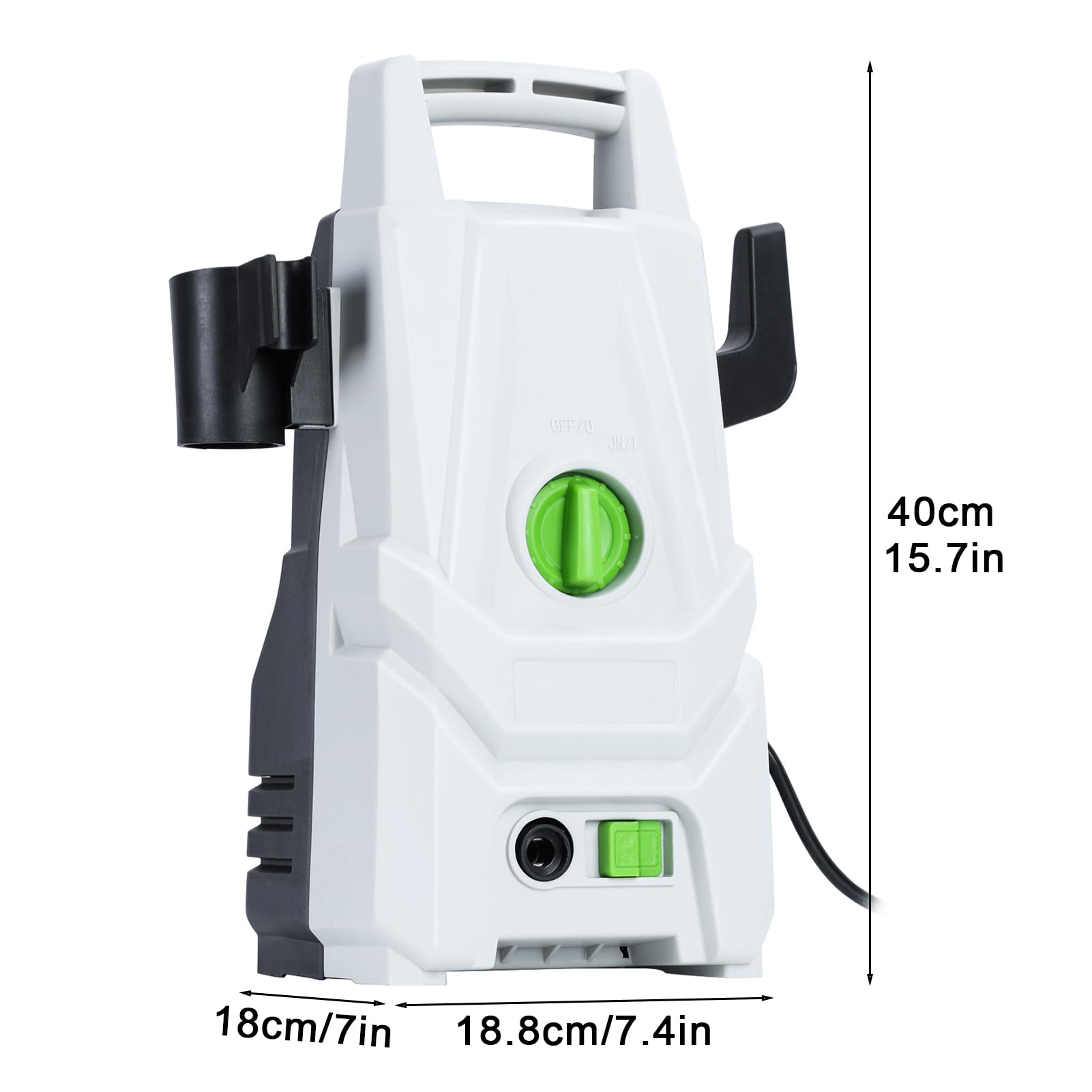Hidrolimpiadora portátil presión máx 100 Bar, caudal 480 l/h, Rendimiento 25 m²/h, Filtro Agua Integrado, Pistola Alta presión, Lanza pulverizadora, Manguera Larga, Motor 1400W (Blanco)