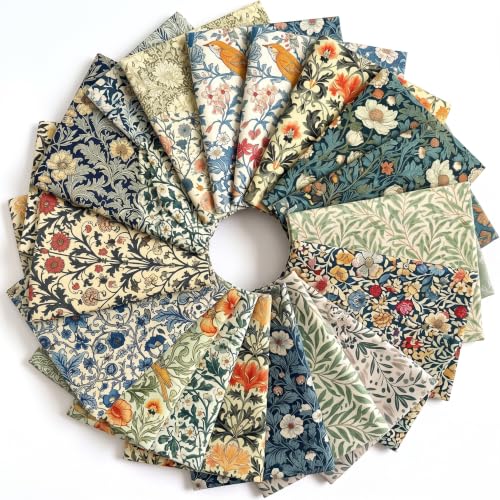 HunnmingRe 20 Pcs 10''x10'' William Morris Flower Quilting Fabric Square