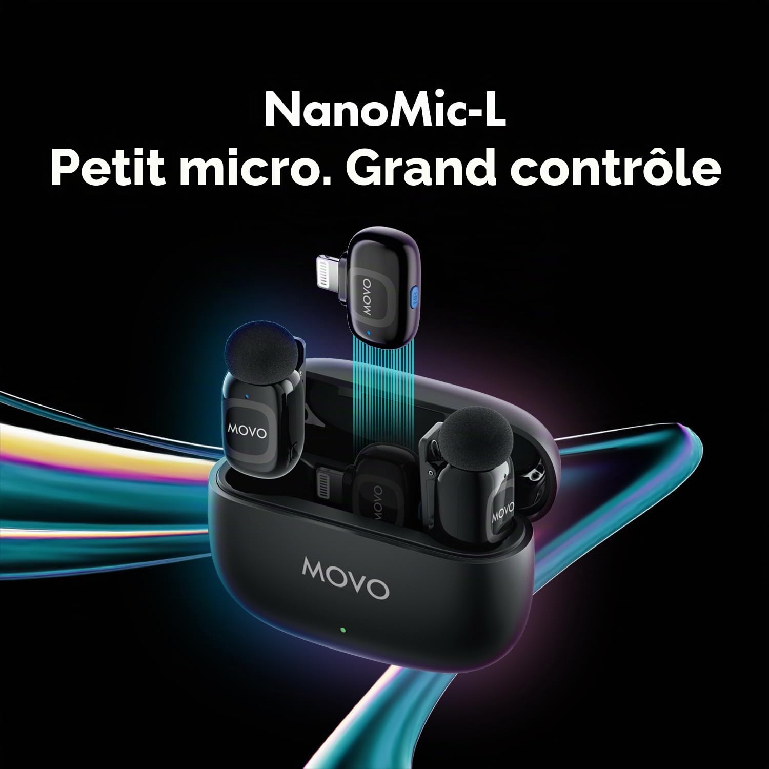 Movo NanoMic Microphone sans fil double Lightning pour iPhone 14 et Down - Micro cravate pour iPhone, idéal pour le vlogging et TikTok