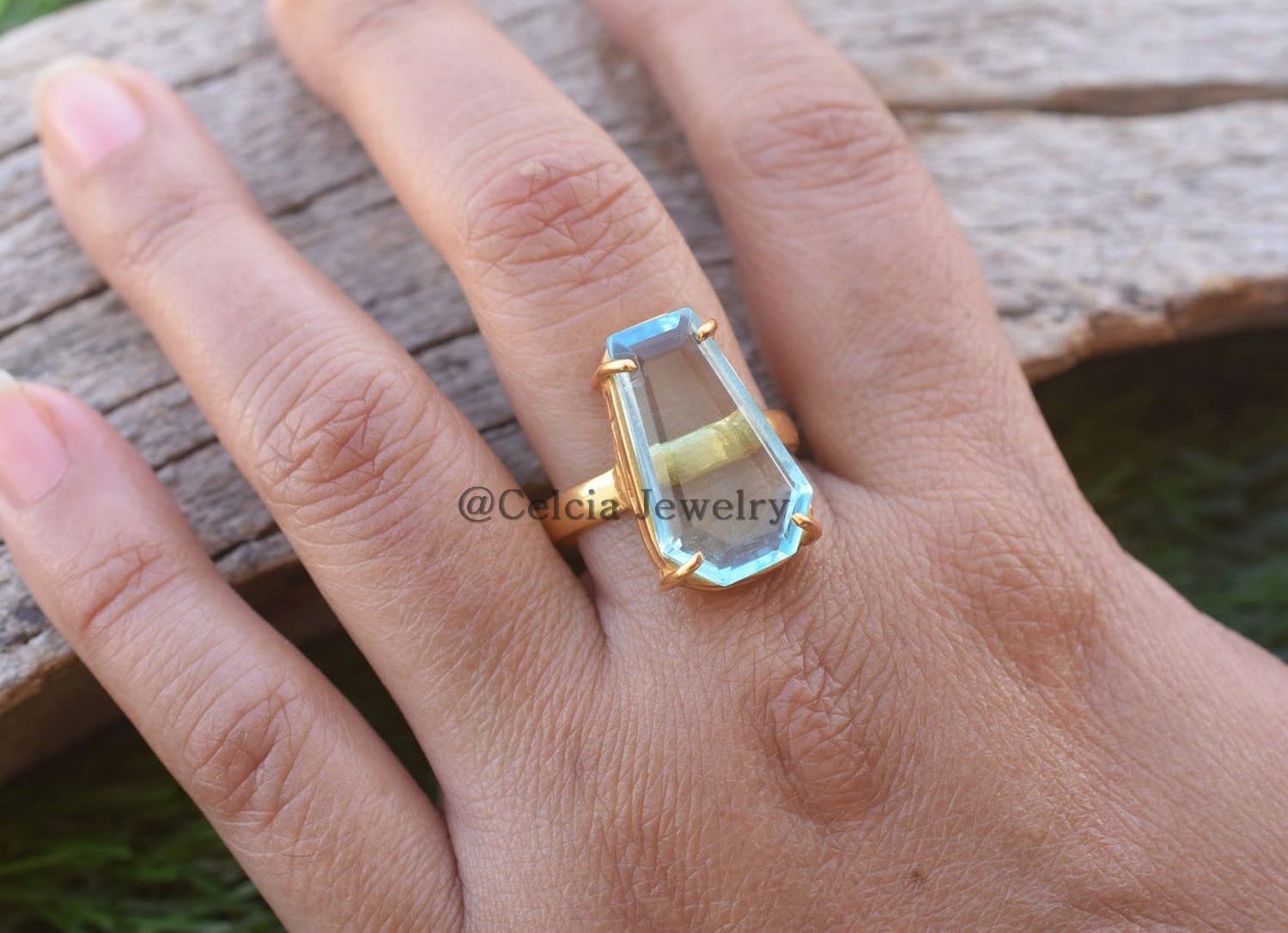 Anillo llamativo con piedras preciosas de topacio, regalos de cumpleaños para hombres y mujeres, regalos de aniversario para papá, mamá, regalos de compromiso para él, ella