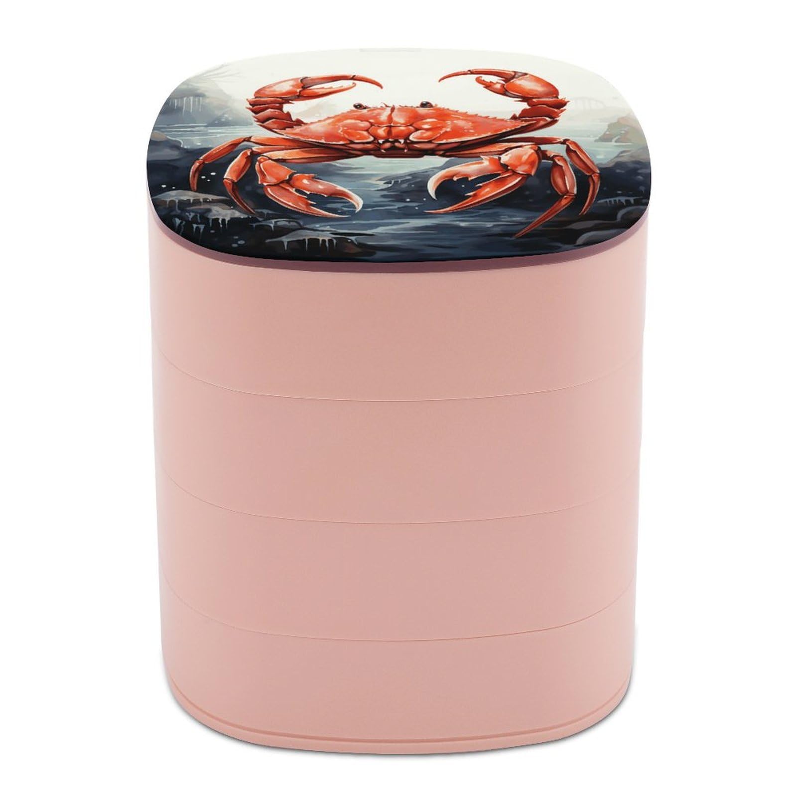 VstaDank Red Crab Sea Jewelry Box 360° Rotatable Jewelry Organizer 4 Layers Jewelry Case with Lid Fashion Portable Earring Holder for Bracelets Rings Bracelets Vanity