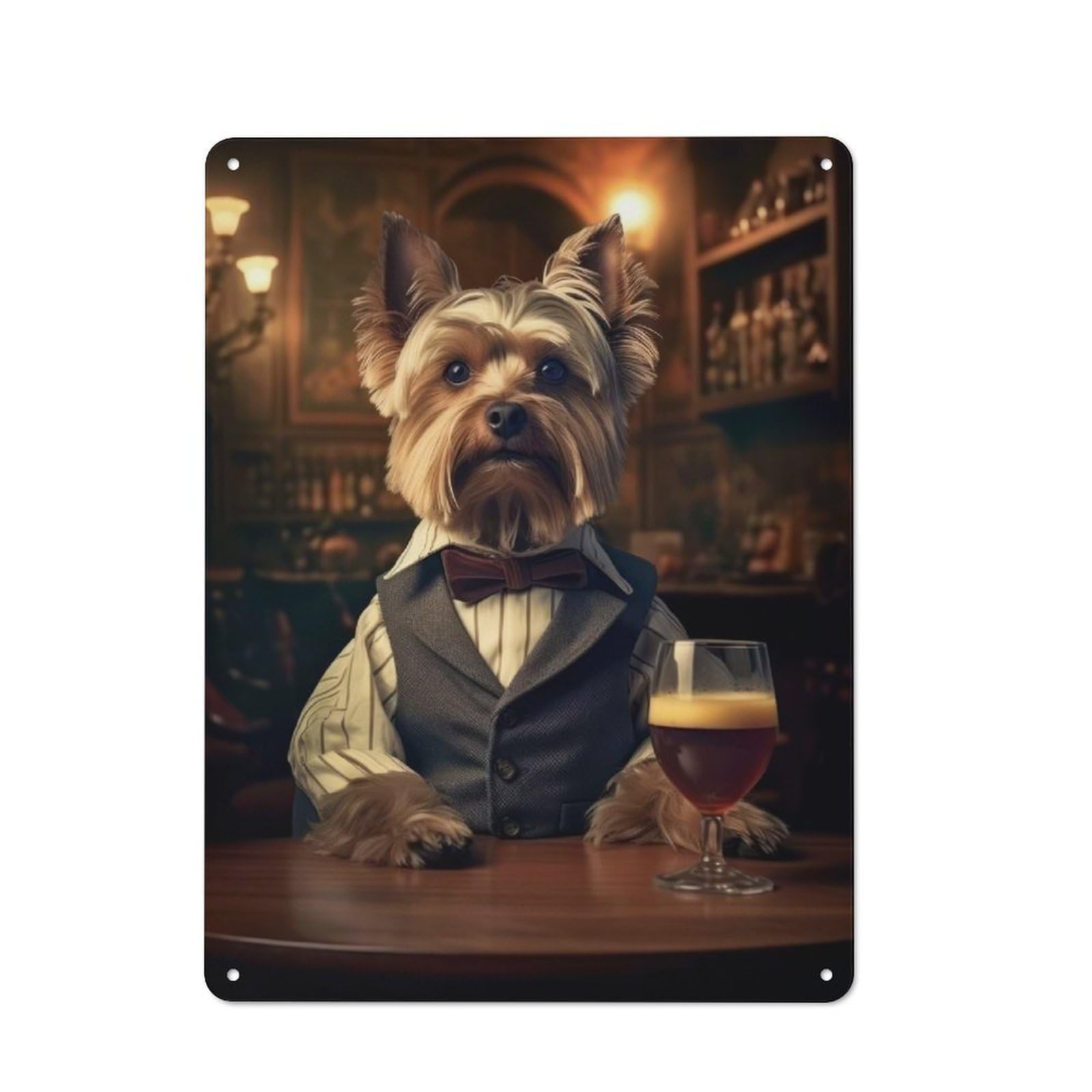 Junmoney Yorkshire Terrier In Pub Vintage Tin Sign 40X30cm With For Home Office Or Studio, For Home Office Decor Fans