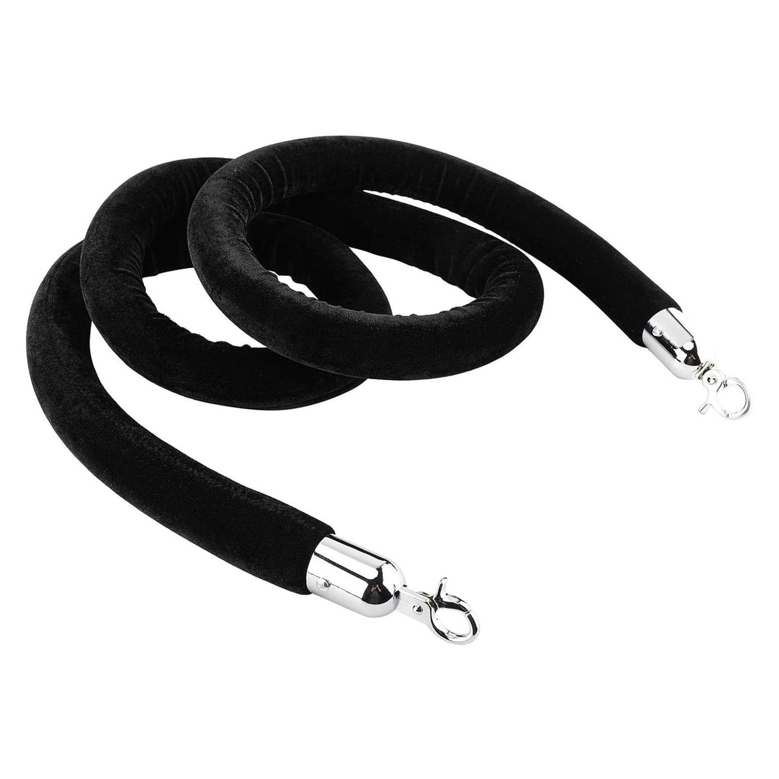 GLDYTVF Heavy Duty Velvet Stanchion Rope 9ft (Black) Premium Queue Line Barrier with Silver Hooks for Events Commercial Use and Safe Crowd Control