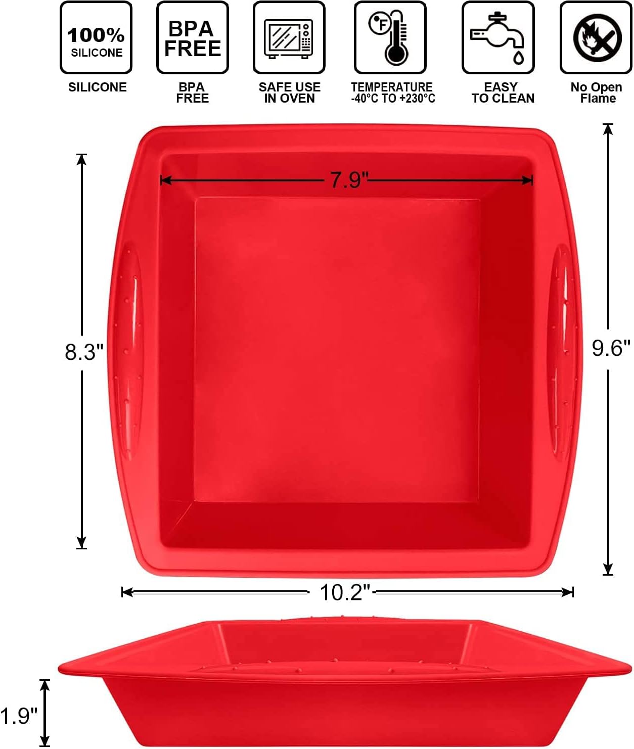 Walfos Silicone Square Cake Pan, 8 inch, Red, BPA Free, Non-Stick, Perfect for Brownies, Cakes, Bread, Pies, and Lasagna, Set of 2 - Image 6