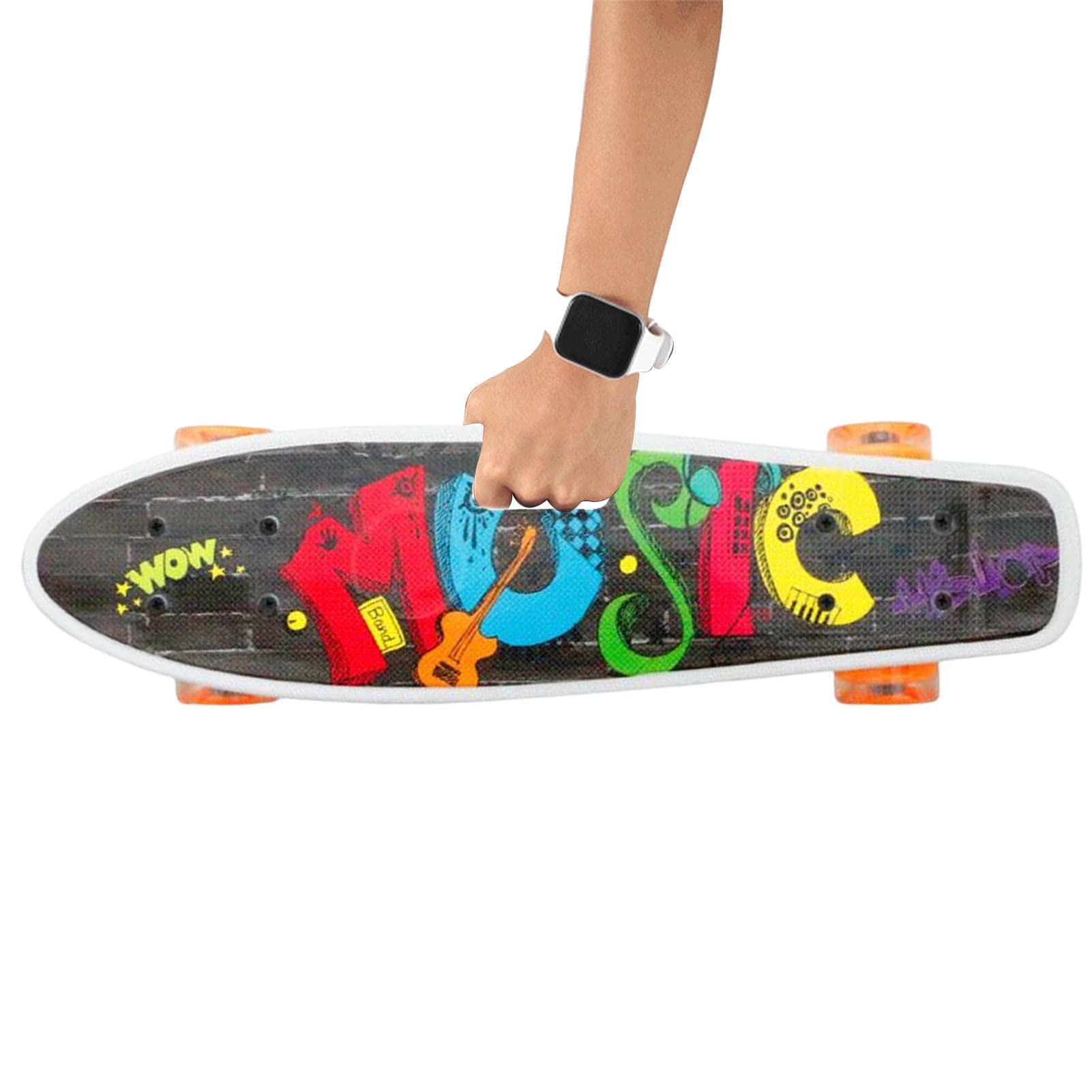 Monopatín para niños,Monopatín de Cuatro Ruedas de pez pequeño de 22 Pulgadas para niños | Juguetes de Patinaje para Principiantes con absorción de Impacto para niños, niñas, niños,