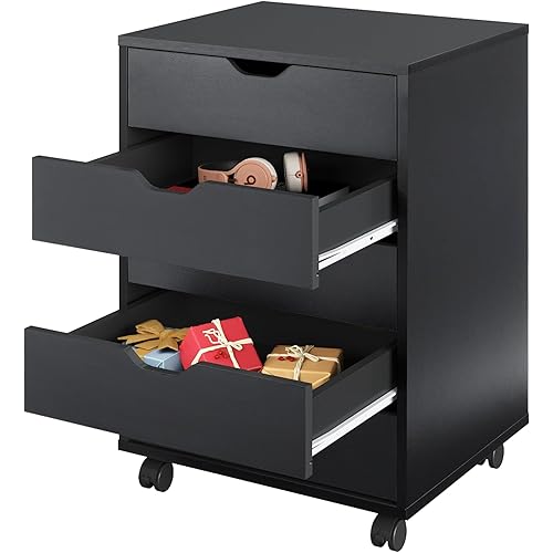 DEVAISE 5-Drawer Chest, Wood Storage Dresser file Cabinet with Wheels, Mobile Dresser for Home Office, Black