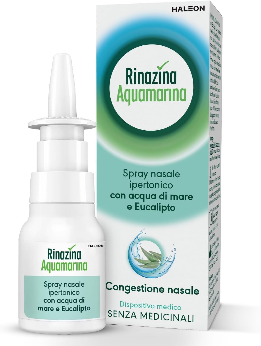 Rinazina Aquamarina Spray Nasale Ipertonico con Acqua di Mare ed Eucalipto, Dona Sollievo dalla Congestione Nasale, 20 ml