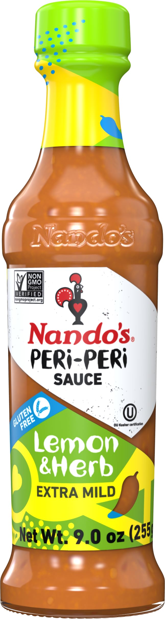 Nandos PERi PERi Sauce Extra Mild - Sauces, Seasoning or Marinade for Wings, Fish, Meat, Rice or Veg - No Artificial Colors, Flavors, Non-GMO, No MSG, Gluten Free, Vegetarian - 9.2 Oz Lemon and Herb
