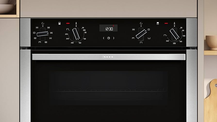 Neff N50 60cm Black And Stainless Steel Built In Double Eco Clean Oven