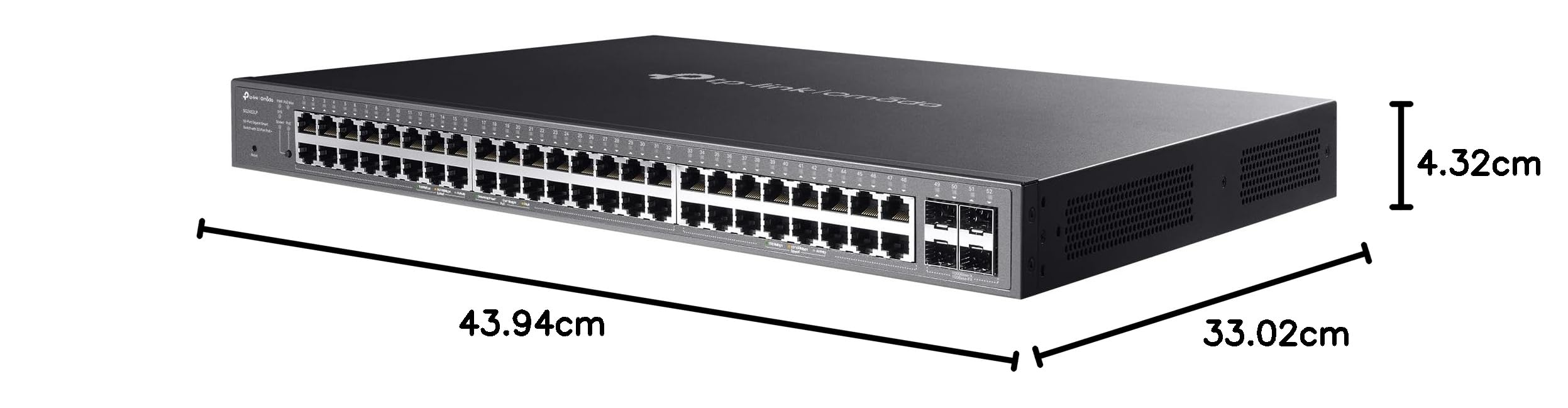 TP-Link 48 Port PoE Gigabit Switch (SG2452LP) | 32 PoE+ Ports, 16 Non-PoE Ports, 4 SFP Ports | 230W Budget | Omada Full Managed | Fanless | L2 Managed | VLAN, ZTP, LAG, PoE Recovery | 5 Jahre Garantie