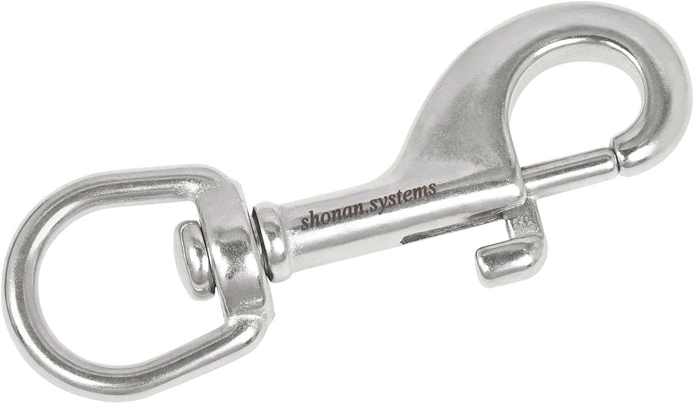 SHONAN 3.5 Inch Swivel Snap Hooks, 2 Pack Single Ended Flag Clips, Marine Grade Stainless Steel Bolt Snaps for Diving/Keychain/Dog Leash/Camera Strap/Clothesline and More