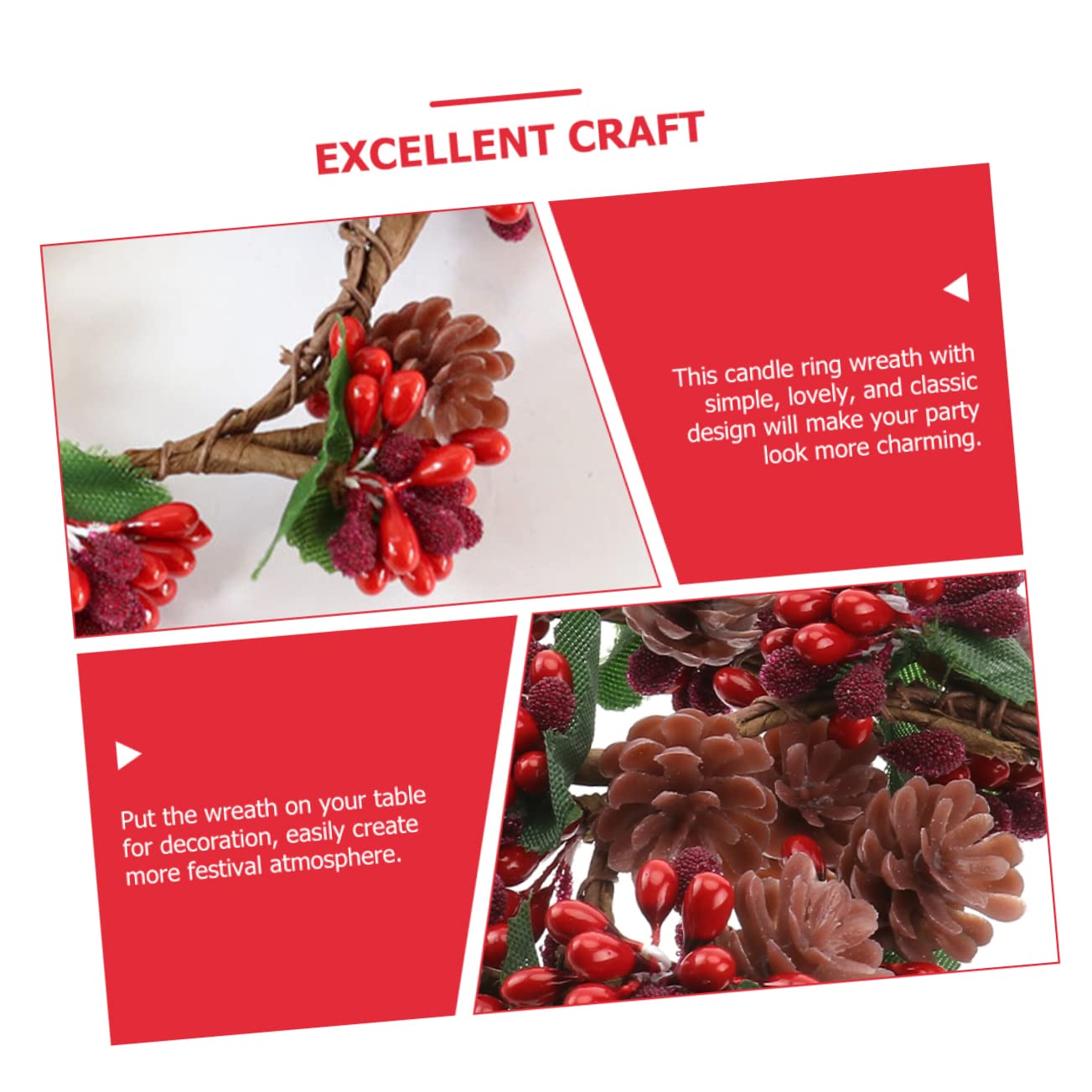 Cabilock 2Pcs Artificial Berry Candle Ring Decor Simulation Wreath for Christmas Candle Holder Centerpiece Home Decoration Beads Inner