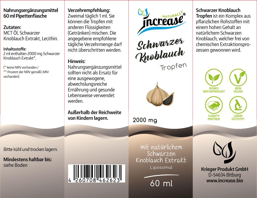 Liposomale Schwarzer Knoblauch Tropfen hochdosiert - (60.000mg pro Packung) 2000mg Schwarzer Knoblauch pro Tagesdosis - MCT Öl - Hohe Bioverfügbarkeit