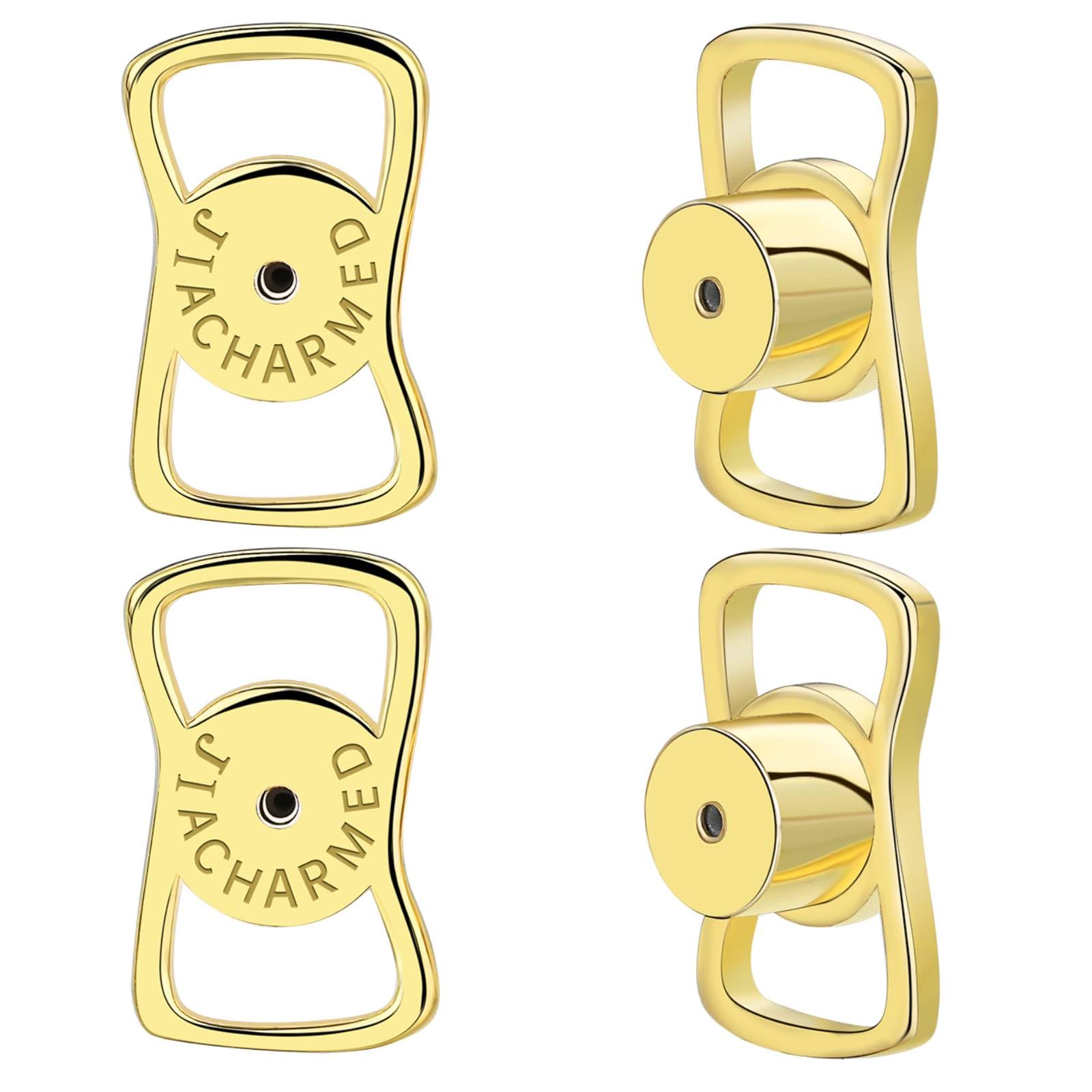 JIACHARMED 4PCS Gold Earring Backs, Tiny Waist Shape, Locking Support, Heavy Earrings Lifter