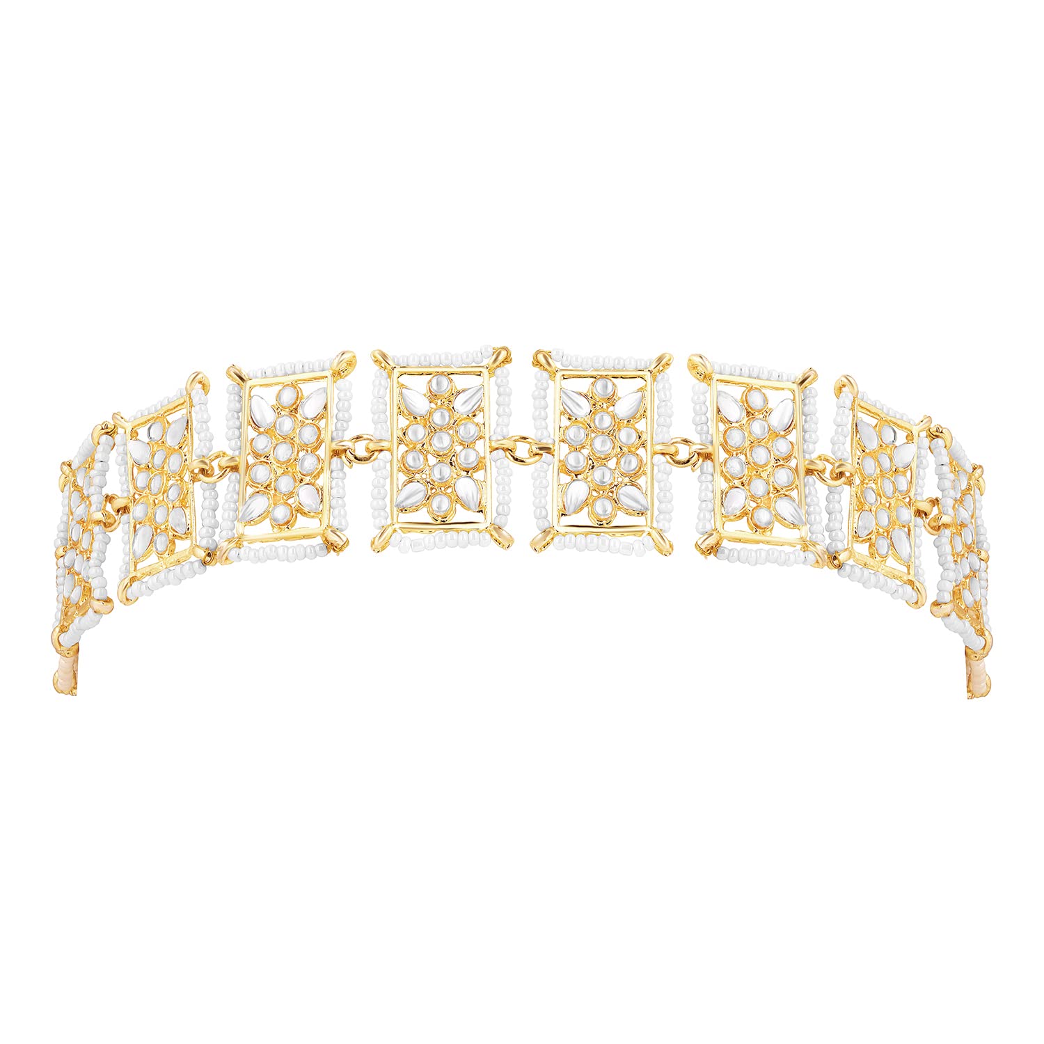 Matha Patti tradicional chapado en oro con perlas y Kundan para mujer 6