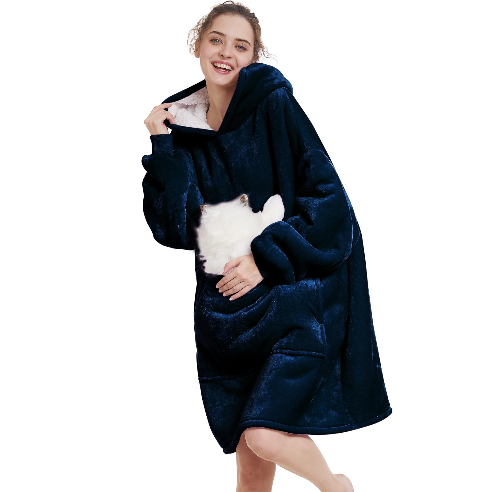 Aemilas Wearable Blanket Hoodie - Warm Sherpa Blanket Sweatshirt as Gifts for Adult Women Mom Men, One Size Fits All