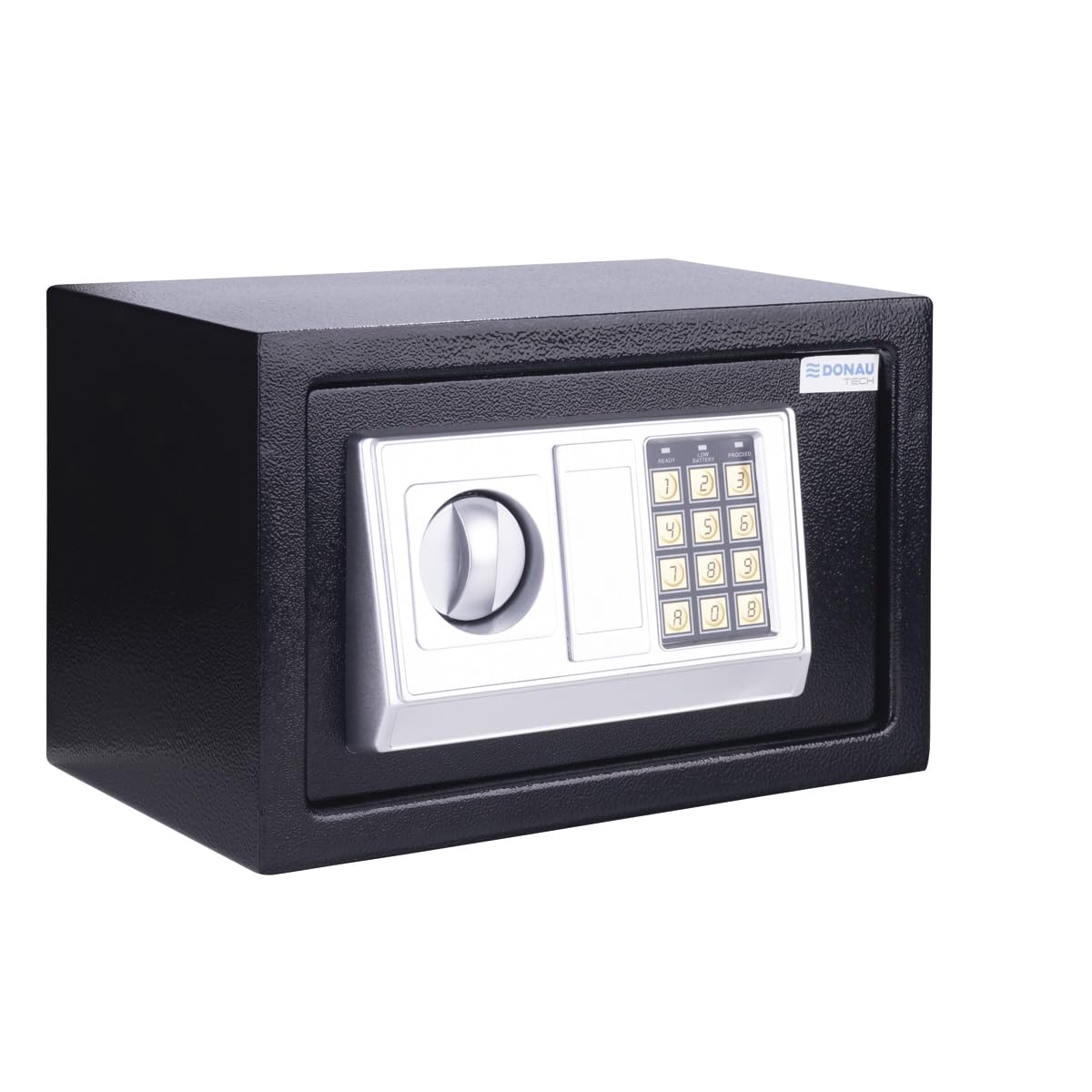 Caja fuerte digital DONAU TECH 8,5L / 31 x 20 x 20 cm/Caja fuerte electrónica manual-digital para mueble/con contraseña digital y 2 llaves de seguridad/Negra/con certificado CE y RoHS