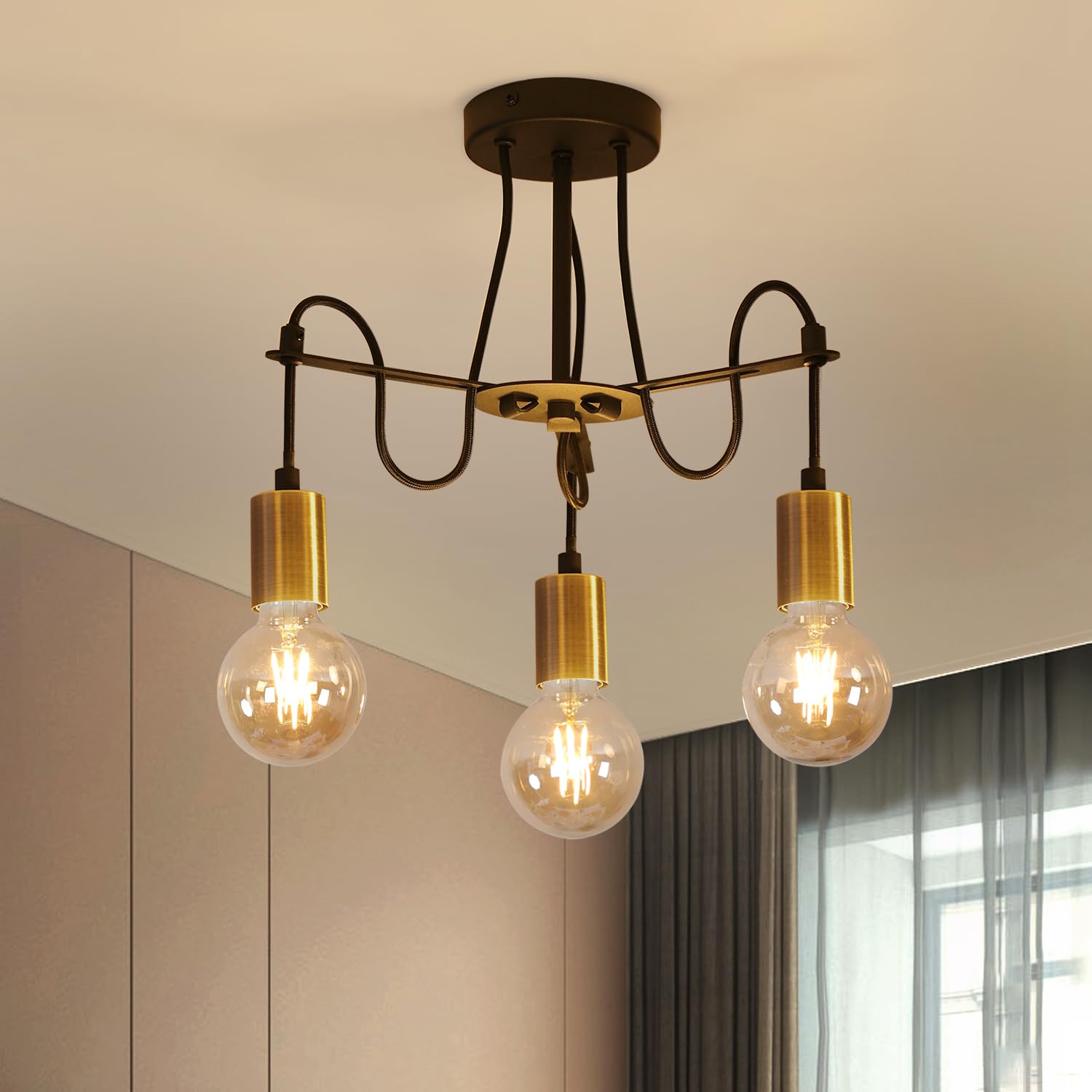 Rétro 3 Lumières Suspension Luminaire, IDEGU Vintage Lustre Industrielle Métal E27 Plafonnier