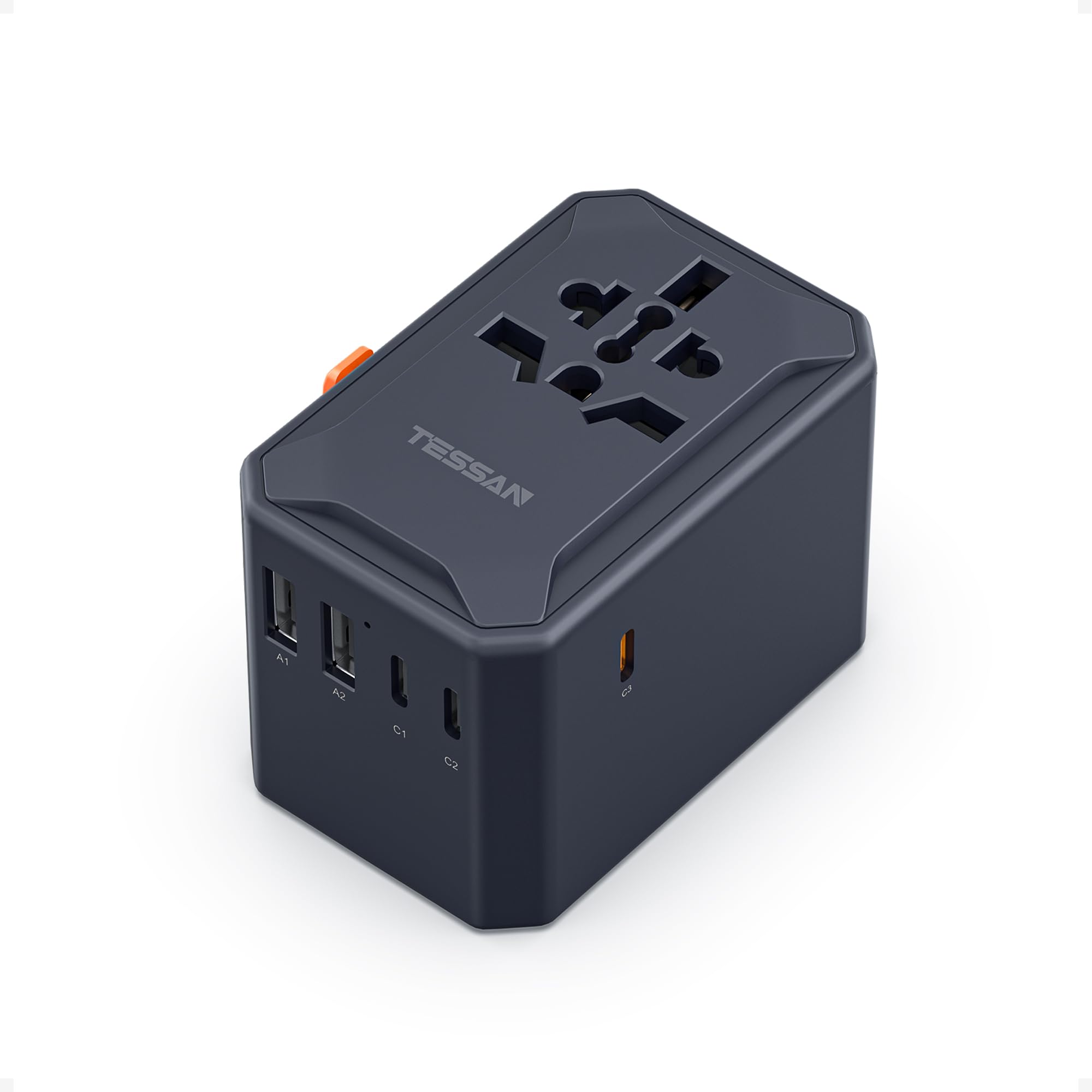 TESSAN Universal Travel Adapter, GaN 65W International Power Adapter with 5 USB Ports (3 USB C), Worldwide Plug Adaptor for US to Europe UK France Germany Spain Australia (Type C G A I), Black