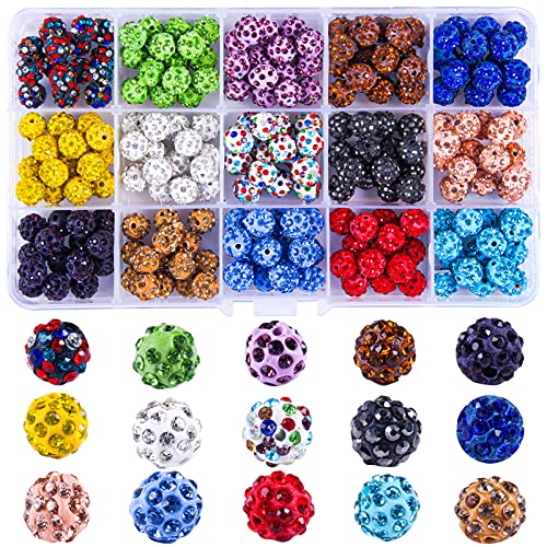 Colle 10mm Perles pour Bracelet Multicolore Perles Shamballa en Argile avec Strass Disco Bricolage Perle de Bijoux pour Fabrication Bijoux Colliers Bracelets