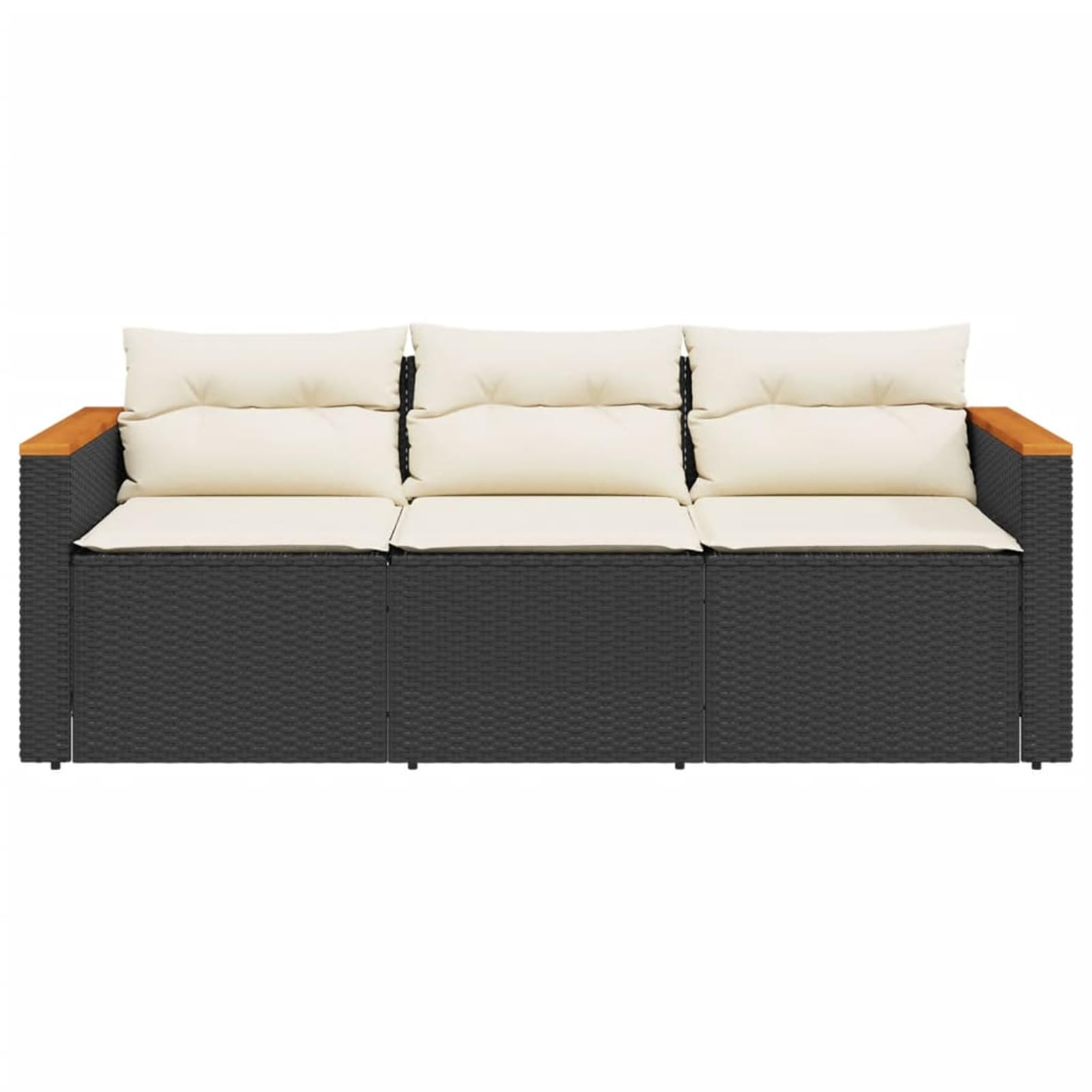 Divano da Giardino a 3 Posti con Cuscini Nero in Polyrattan,Divano Giardino,Divano Giardino Esterno,Divano Giardino per Esterno-365829