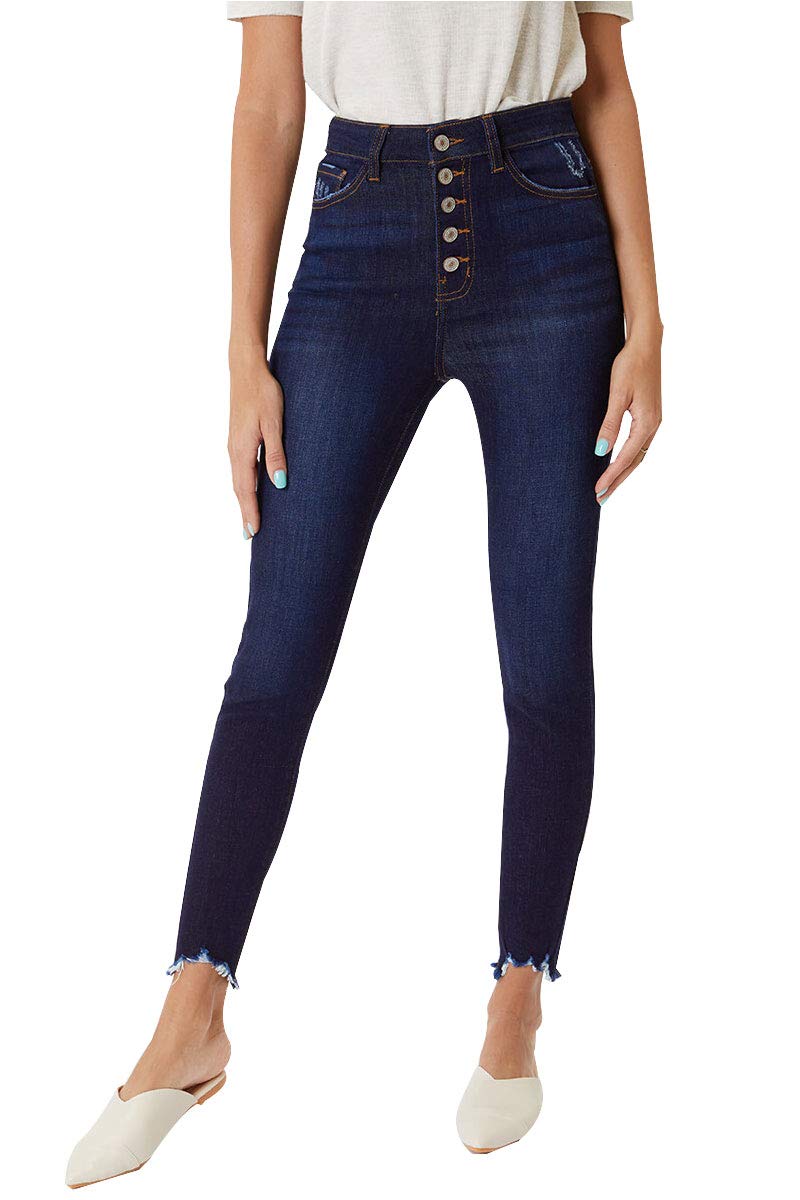 Women's High Rise Button Fly Distressed Super Skinny Jeans