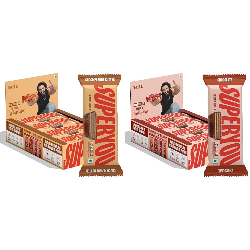 Superyou Choco Peanut Butter & Chocolate Protein Wafer Bars Combo. 10g Protein, 3g Fiber, No Added Sugar, Vegetarian, No Palm Oil. 400g each.-image-24