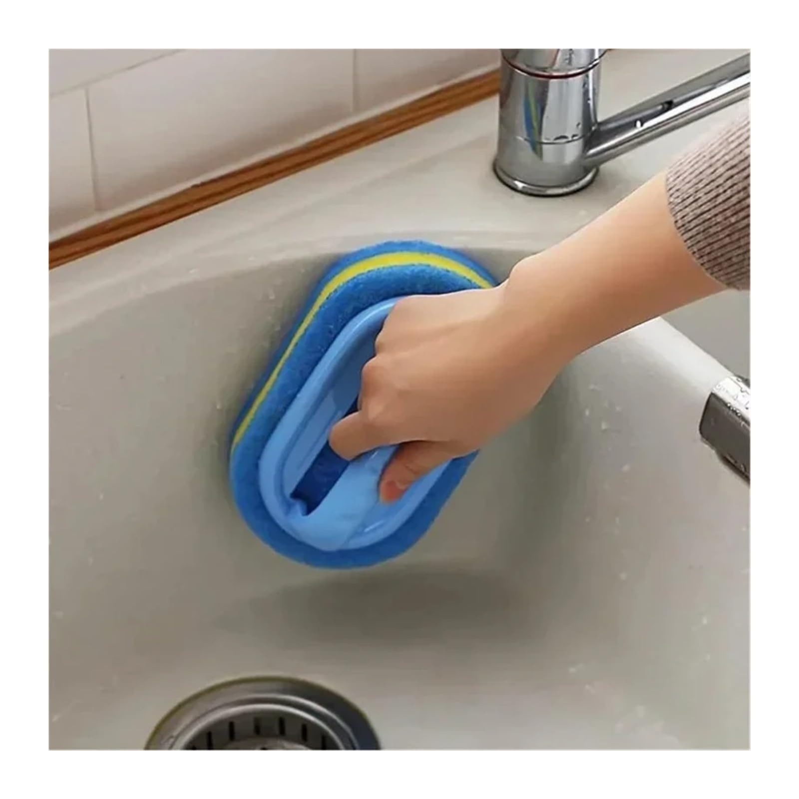Cepillo de limpieza de esponja con asa, versátil para azulejos de bañera y cocina para una limpieza eficiente del baño y el hogar, y cepillo de esponja fácil de usar