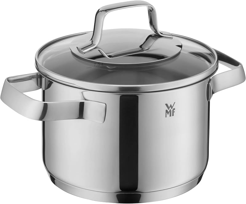 Caserolă WMF Belmonte 16 cm cu capac de sticlă, pentru inducție, 1,9 l, oțel inoxidabil lustruit Cromargan, fără strat antiaderent