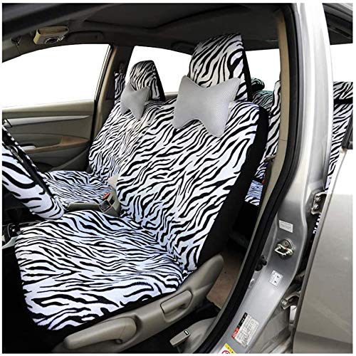 Image of AUTOFAN Zebra Car Seat Covers for Full Set with 2 Seat Belt Pads & Universal 15 Inch Steering Wheel Cover Fit for Cars, Trucks, SUV, or Van