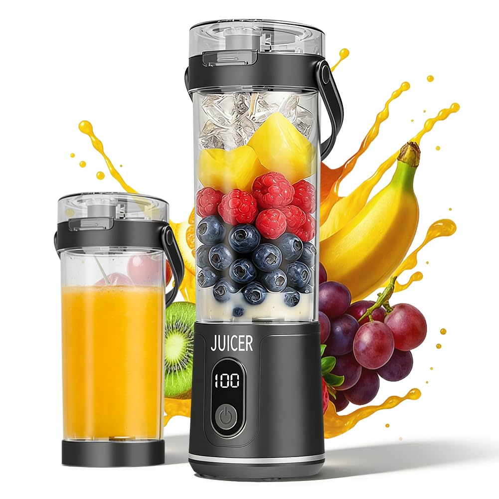 Frullatore portatile da asporto, bottiglia per succo fresco da 600ml, mini frullatore e frullatore per smoothie con 12 lame, senza fili e ricaricabile, frullatore portatile per frullati di frutta