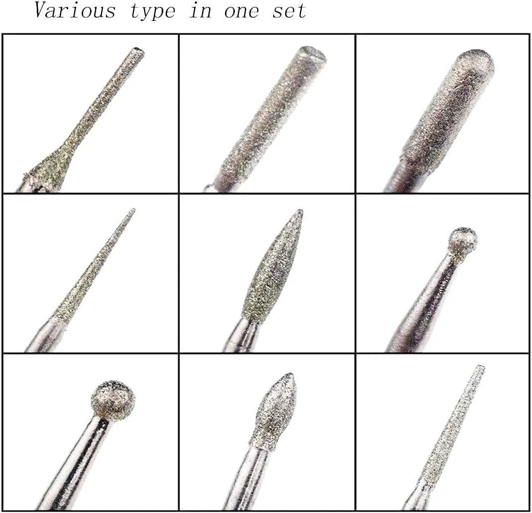 Diamond Grinding Bit Set, 30 Pieces – Assorted 120–150 Grit Rotary Tool Burs for Precision Jewelry Making, Engraving, Carving & DIY Craftwork, 2.35mm Shank