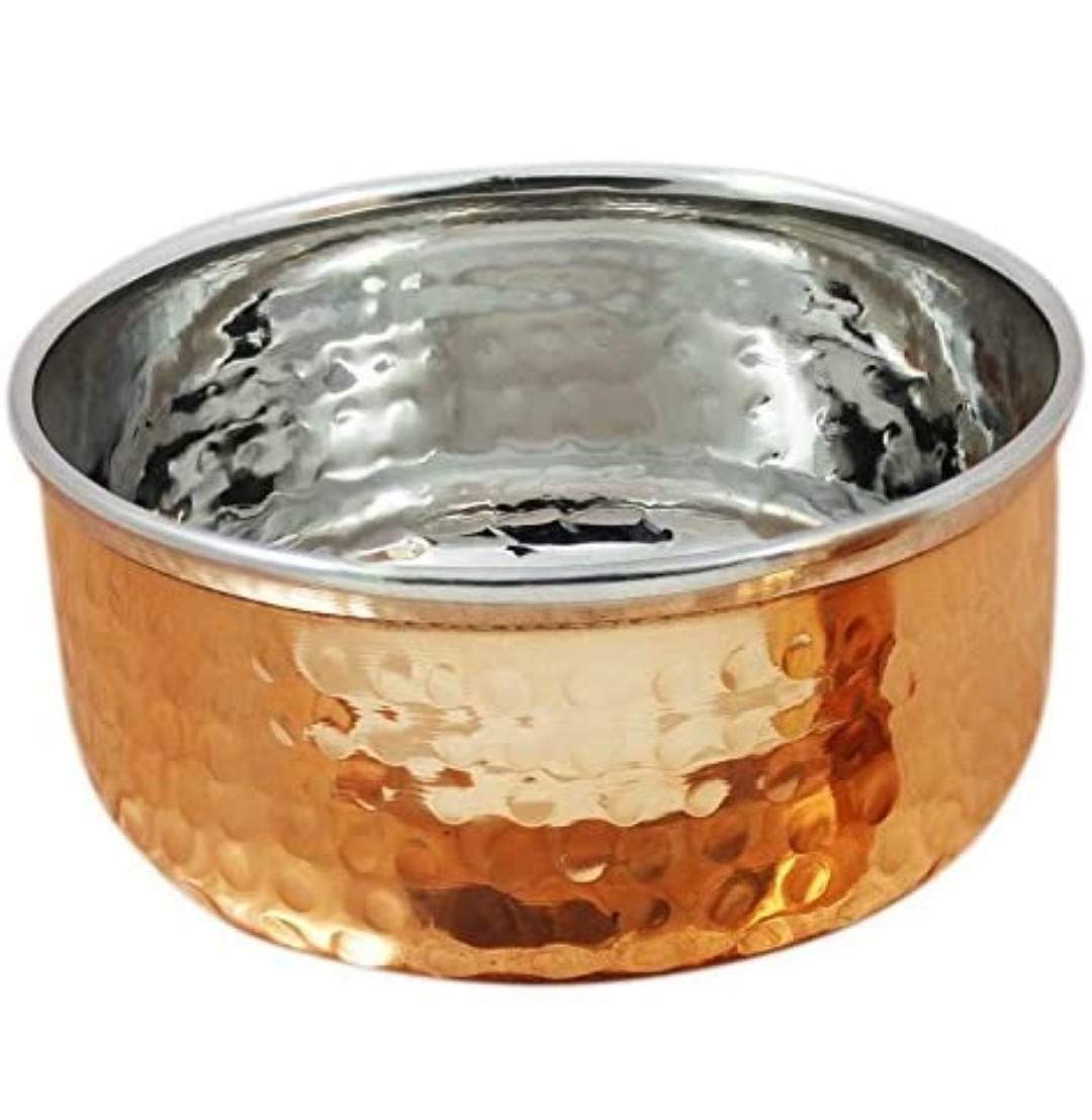 Riesiger Korb 5082 – Kupferstahl, handgefertigtes Küchenteller/Thali-Abendessen-Set, 7-teilig (1 Thali, 3 Schüsseln, 1 Puddingschüssel, 1 Löffel, 1 Kupferglas) für Hotel- und Heim-Geschirr