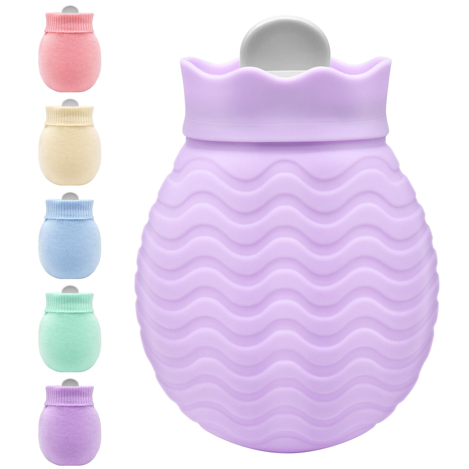 Hot Water Bottle with Cover, 320ml Mini Hot Water Bag for Back, Neck and Shoulders Pain Relief with Soft Cover Removable and Washable, Best Birthday, Christmas Gifts for Girls Women Kids Adults Purple