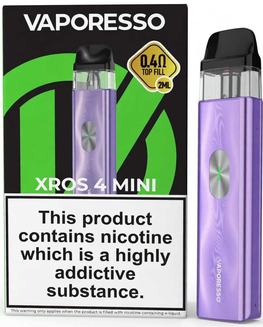 VAPORESSO XROS 4 MINI POD Vape Kit [Icy Purple] - Compact, Prolonged Lifespan, Fast Rechargeable Battery, Comfortable Grip, Refillable, E Cigarettes, No Nicotine No Liquid