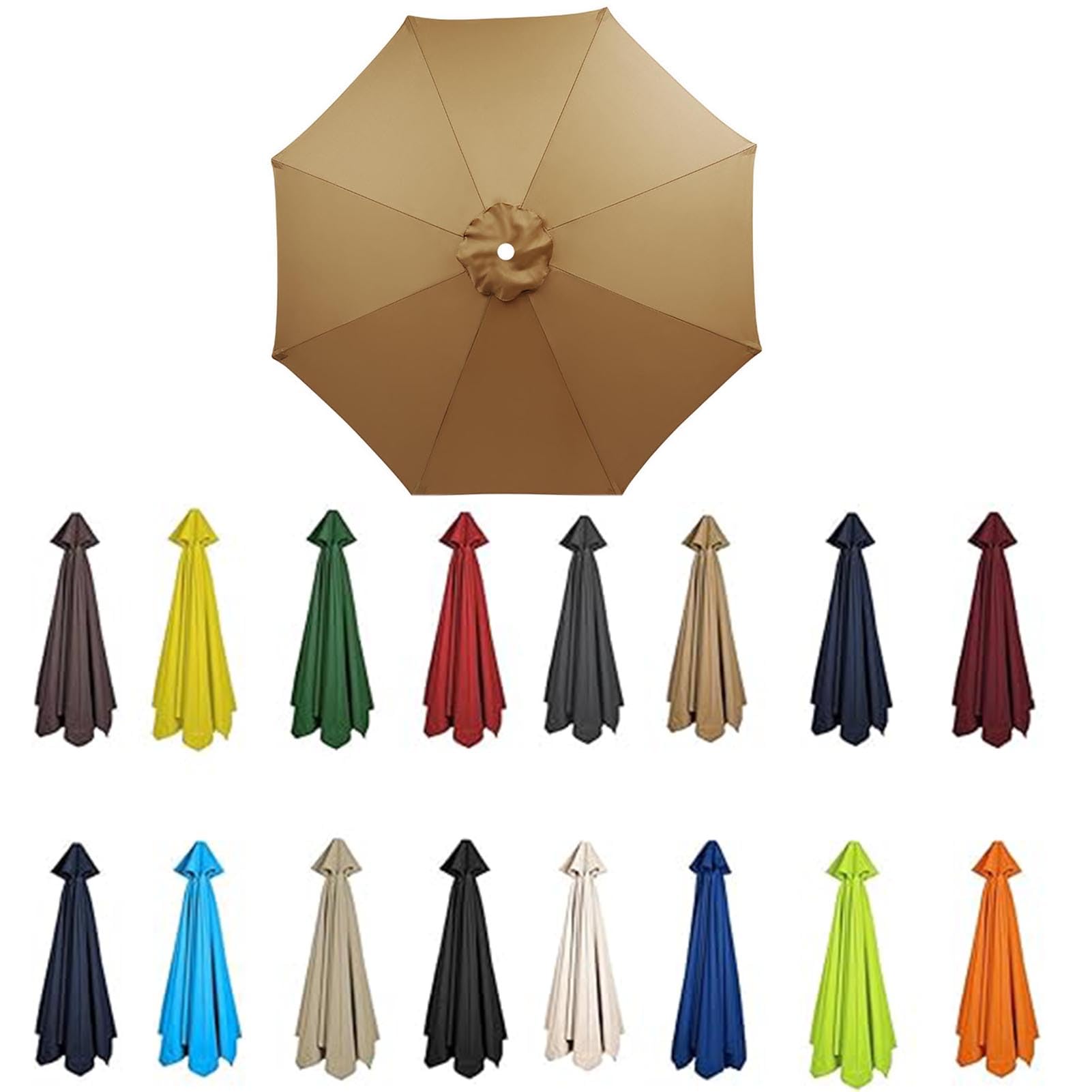 Blgvgklpnt Khaki 2M-3.5M Replacement Parasol Canopy, Umbrella Replacement Fabric, Upf 50+ Garden Parasol Replacement Canopy, Outdoor Replacement Fabric, 6/8 Rib For Garden Umbrella (,8Ribs:3.5m/11.5Ft)