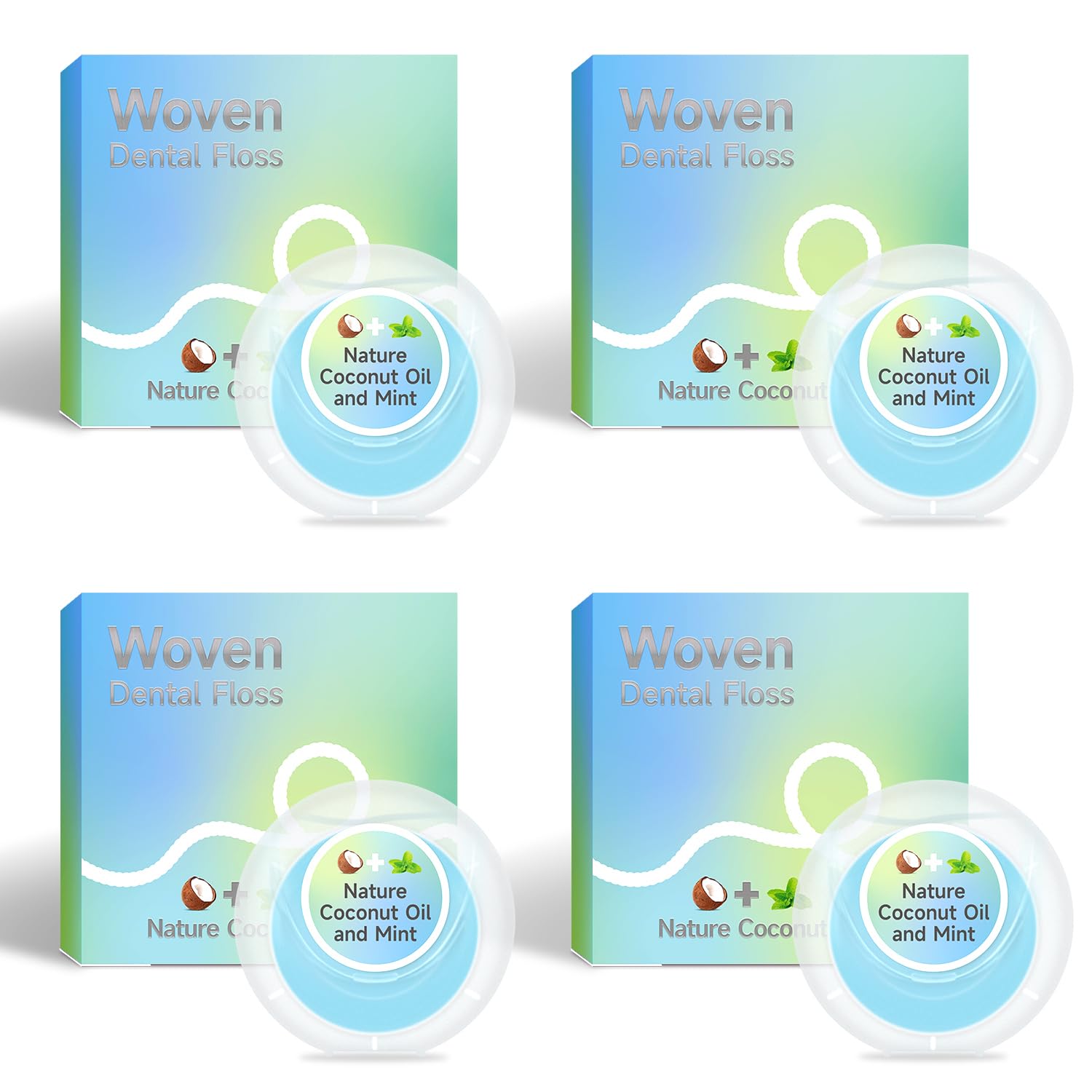 Dr. Emma Woven Dental Floss Coconut Oil Infused Expanding Dental Floss, Oral Care Stretchable Floss, Mint 33yd Blue, Pack of 4
