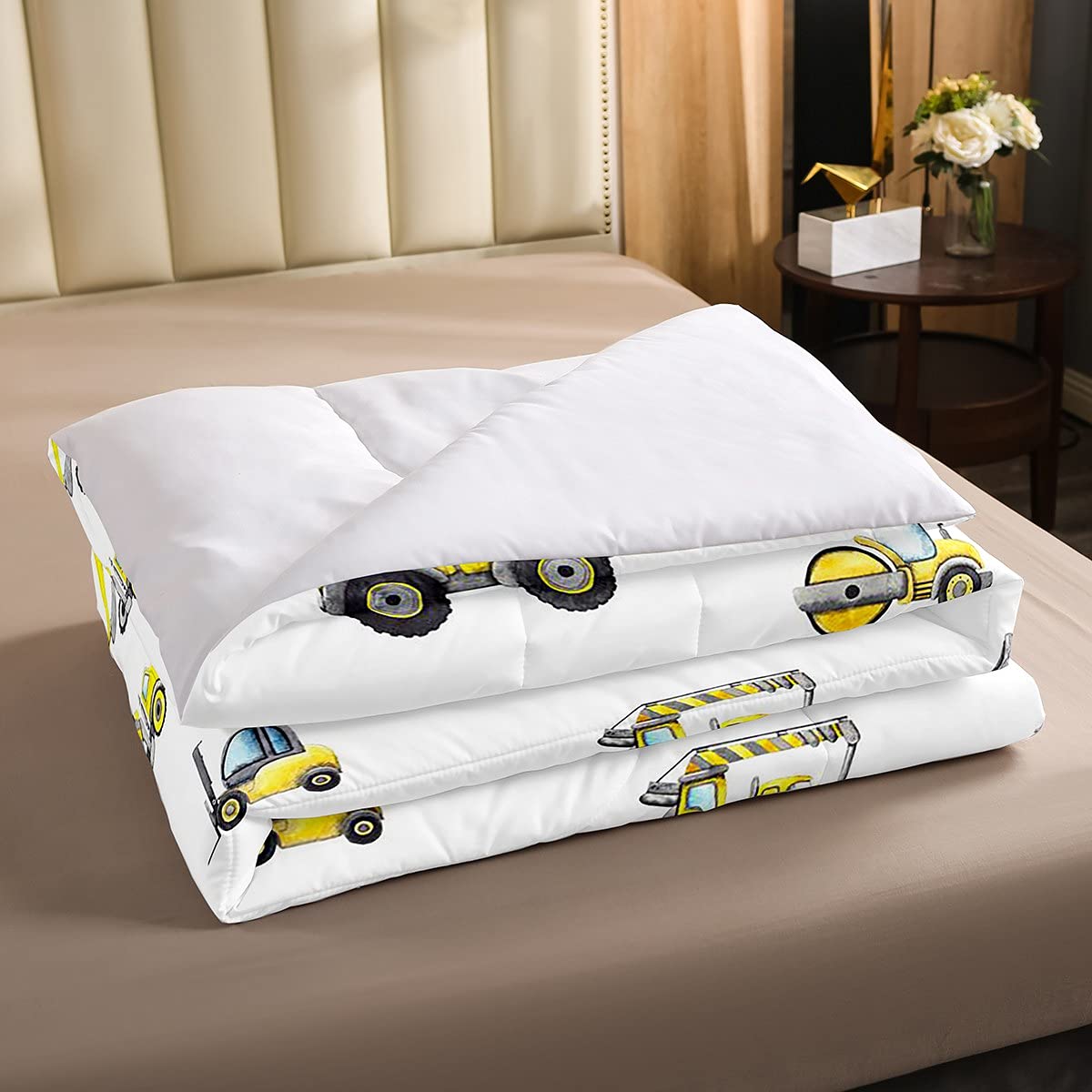 Excavadora de construcci de Dibujos Animados para NIS vehulos para Camiones Coches Juego de Ropa de Cama de Coche Linda maquinaria niveladora Estilo gr鷄 edred de Plumas para Guarder Juego de 3 Pieza