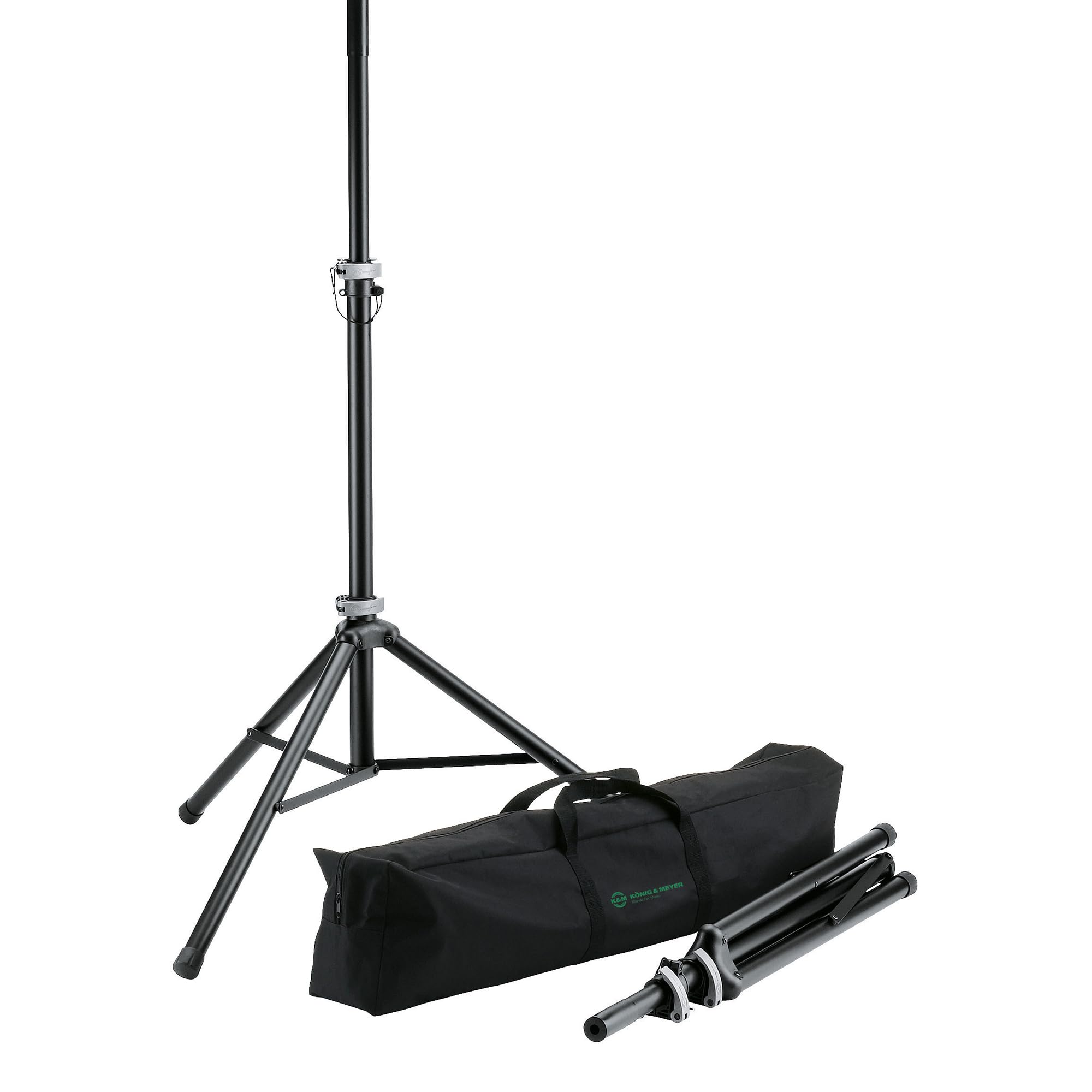 K&M 21459 Supporti per altoparlanti in set con borsa per il trasporto - nera in alluminio - fino a 40 kg, trasporto comodo - 2 pezzi