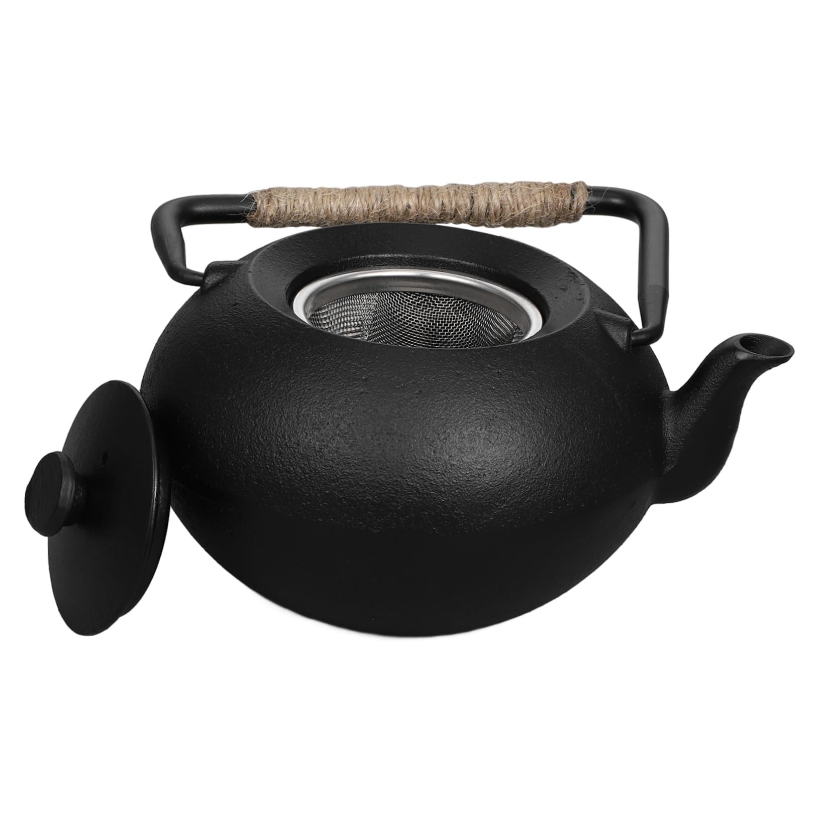Tetera de Hierro Fundido 600ml Negra para Estufa con Infusor | Estilo Japonés, para Té de Hojas Sueltas, Bolsitas, Café y Leche, Uso en Casa o Picnic