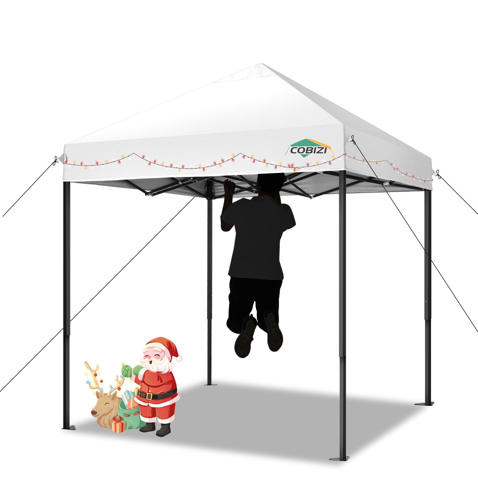 cobizi 6.6x6.6ft pop up canopy tent, heavy duty canopy easy set up all weather waterproof outdoor canopy tent for parties, beach, garden, camping with 1 handbag, 3 adjustable heights, upf50+, white
