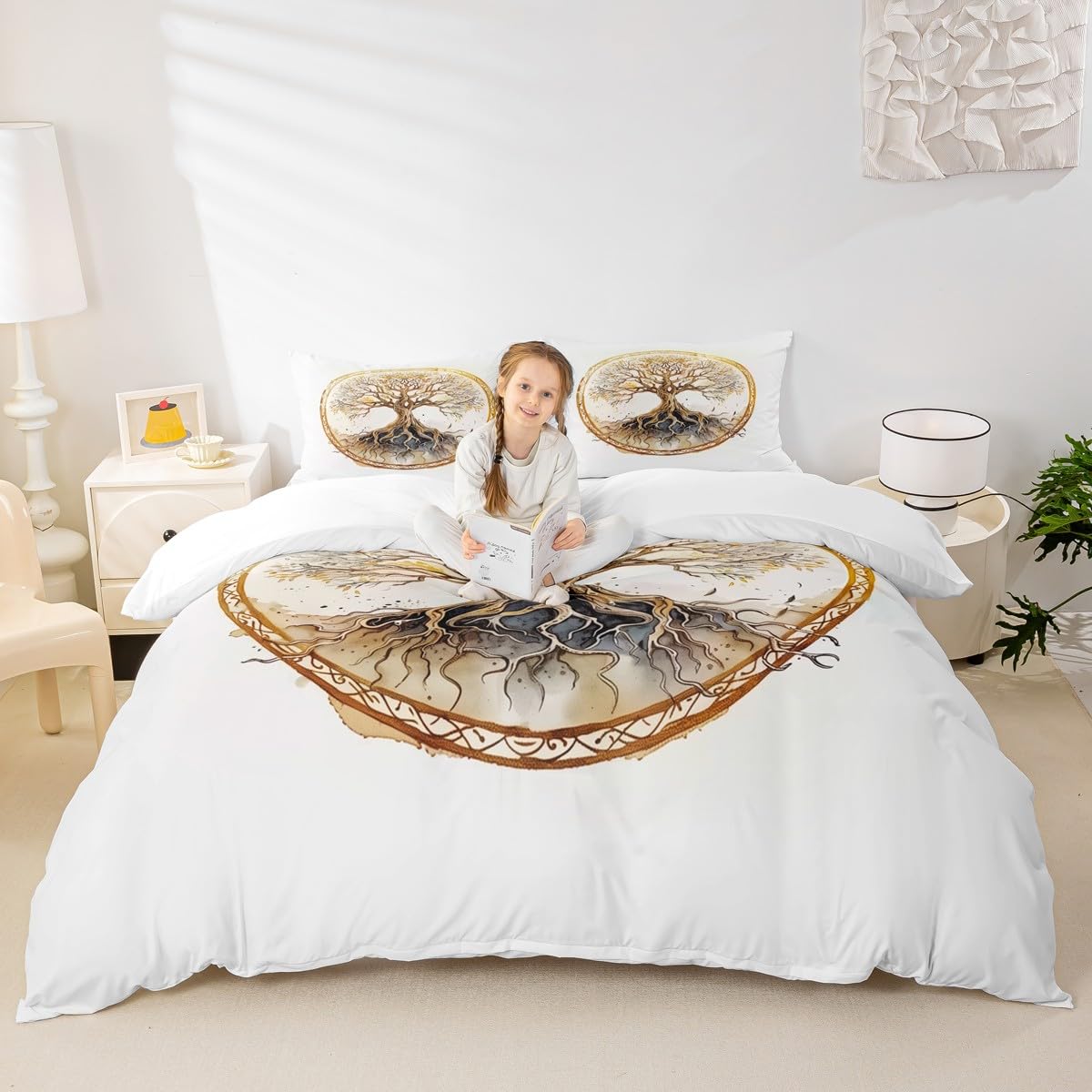 Manfei Tree of Life Duvet Cover Set King Size,Gold Circle Pattern Bedding Sets 3Pcs for Kids Girls Boys Adult Room Decor,Boho Hippie Style Comforter Cover Vintage Luxury Quilt Cover,2 Pillowcases