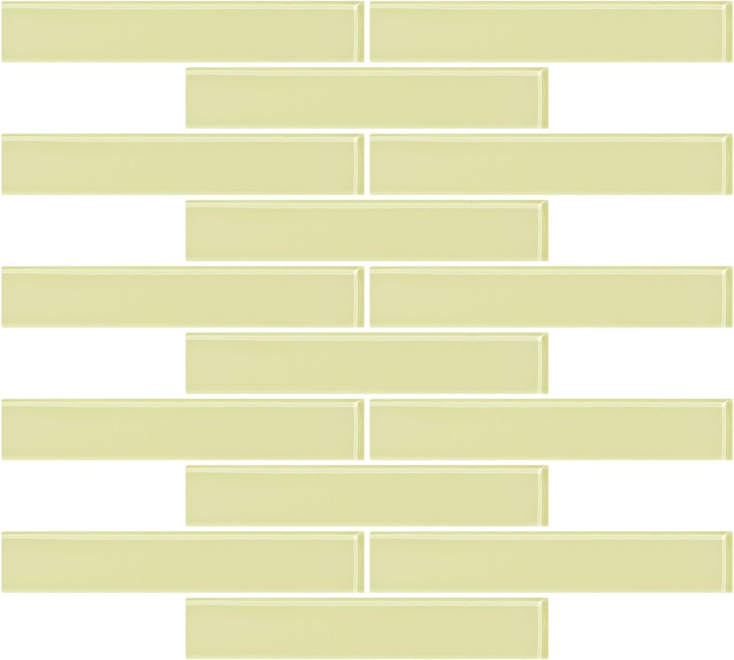 Susan Jablon Mosaics 1x6 Inch Celery Green Glass Subway Tile Reset In