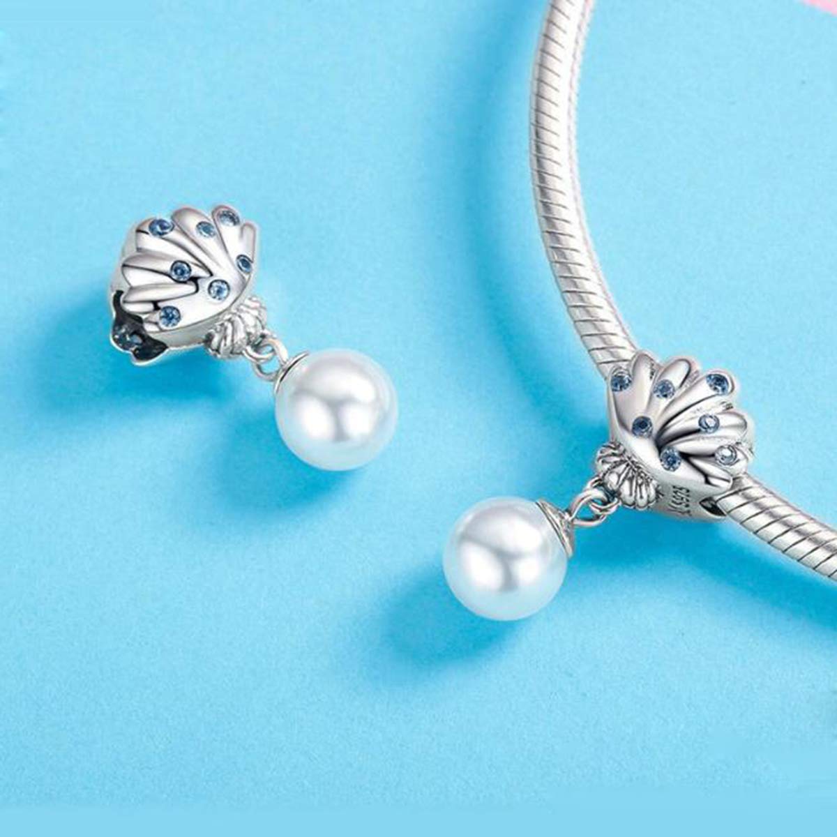 Ocean Charm Bead - Sterling Silver Seashell Pearl Charm - Fits Pandora Bracelets - Gift For Women - View #3