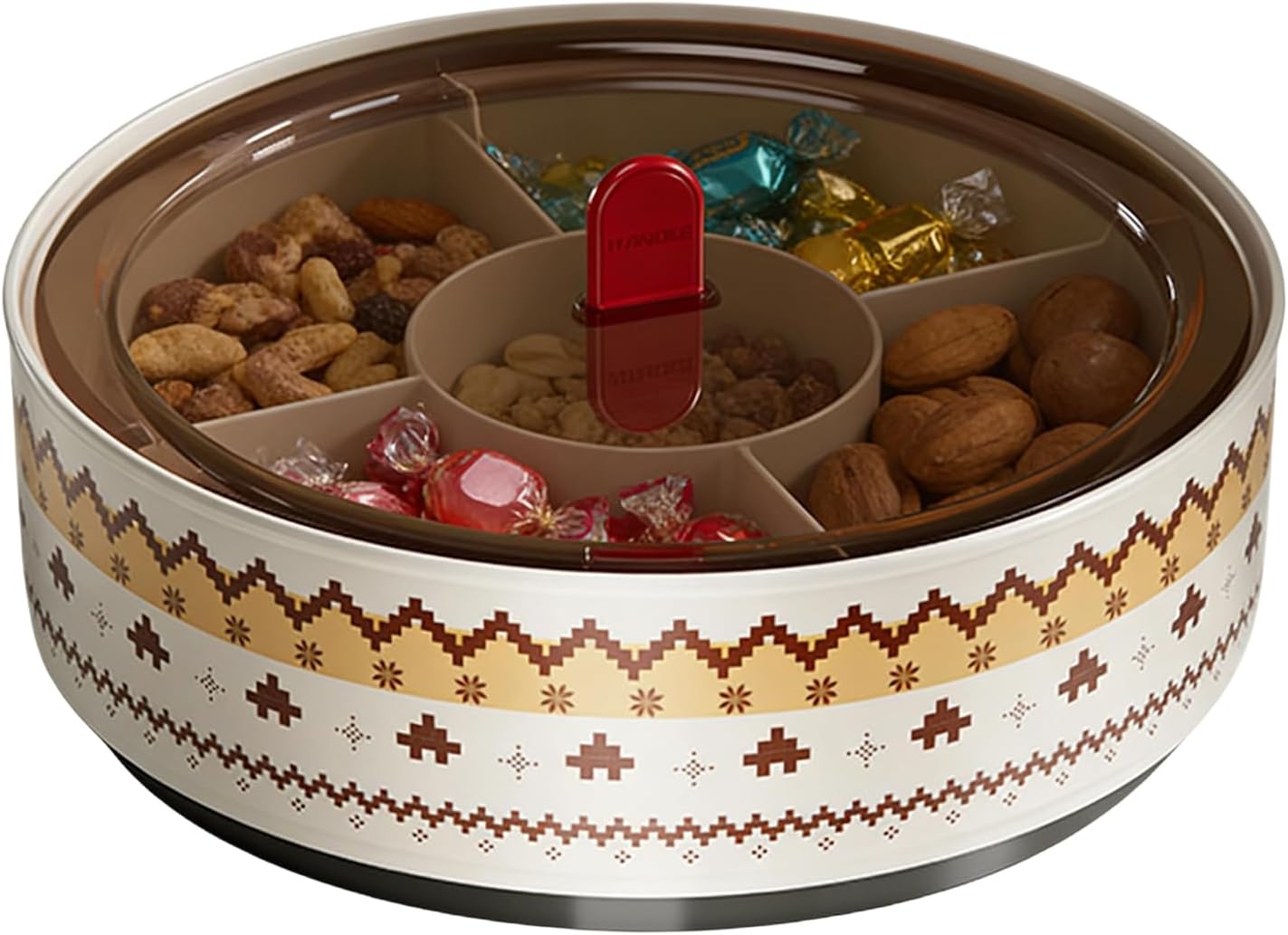 Snack Spinner - Rotating Divided Serving Tray, Retro Food Grade Tableware Organizer, Five Compartment Fruit Nut Candy Holder | pistachi0 Cherry Blueberry Treat Display Birthday Event Travel Dining