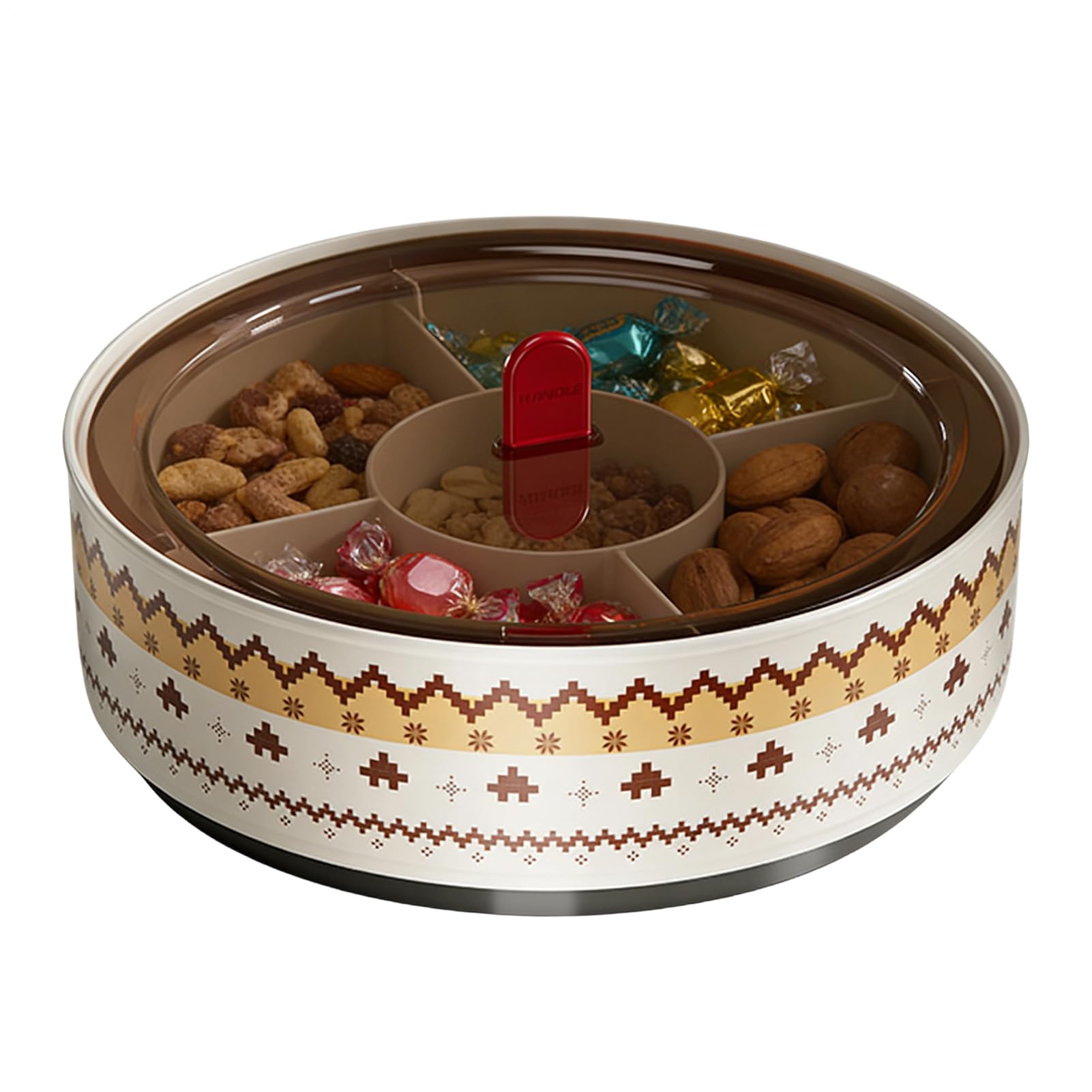 Snack Spinner - Rotating Divided Serving Tray, Retro Food Grade Tableware Organizer, Five Compartment Fruit Nut Candy Holder | pistachi0 Cherry Blueberry Treat Display Birthday Event Travel Dining