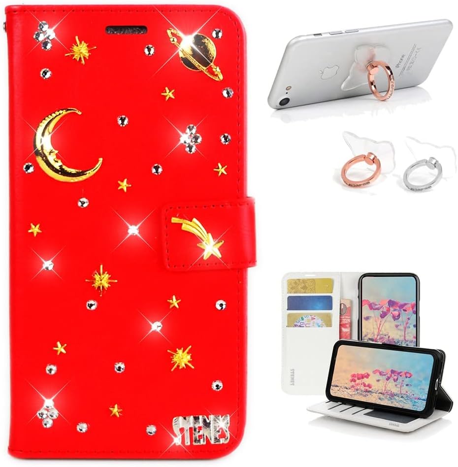 STENES Bling Wallet Phone Case Compatible with Samsung Galaxy Note 20 - Stylish - 3D Handmade Golden Flowers Glitter Magnetic Wallet Leather Cover with Ring Stand Holder [2 Pack] - White